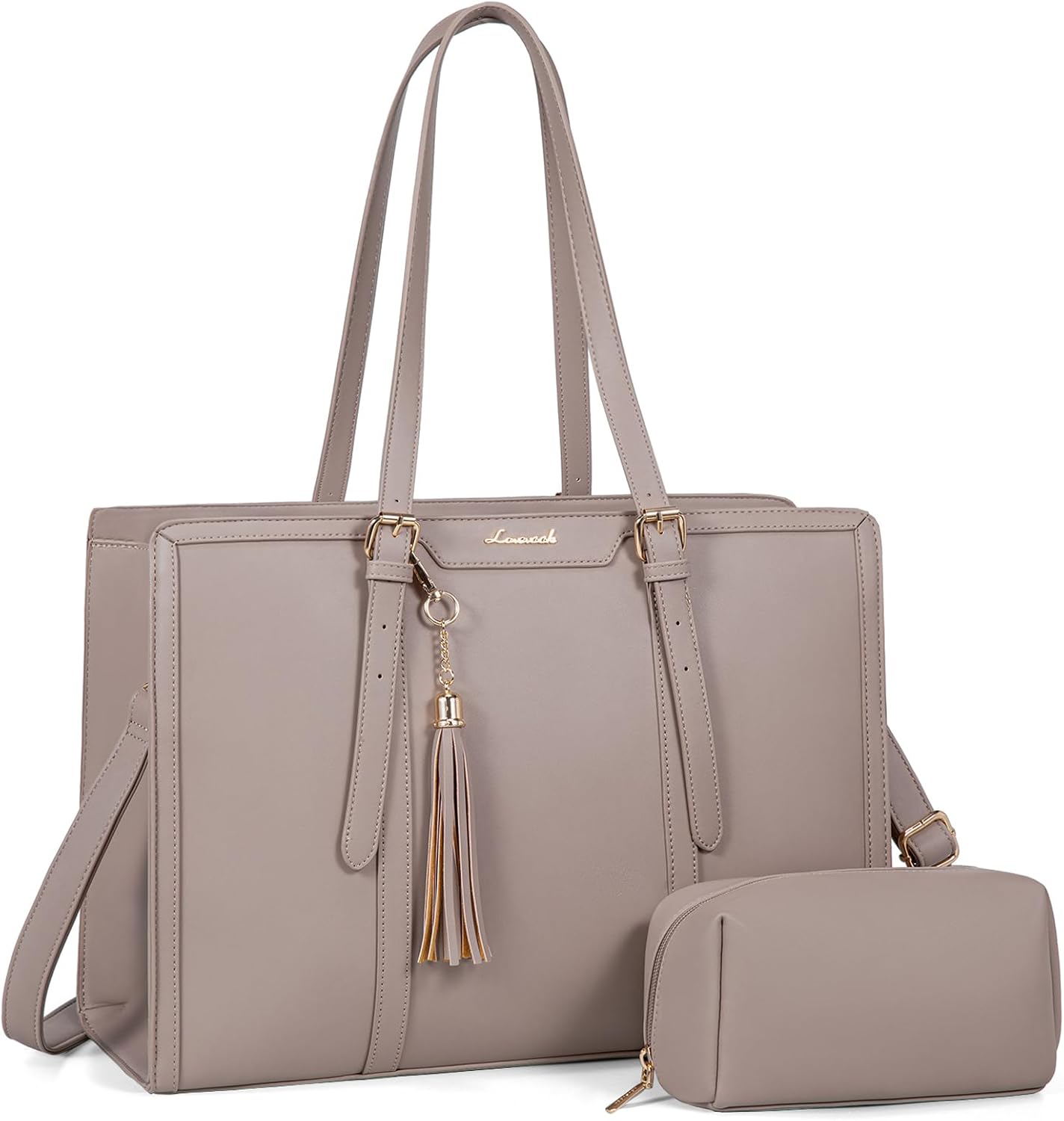 Detalle de LOVEVOOK Women’s 15.6-inch laptop bag tote with compartments and waterproof PU leather
