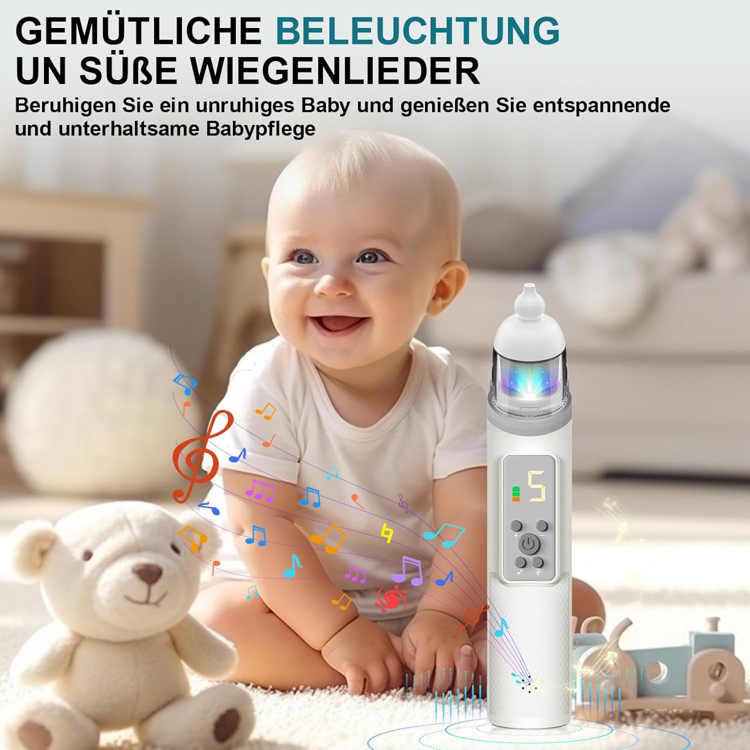 Thumbnail 5 de Pulitore elettrico ricaricabile con musica rilassante, luce LED e 5 livelli di aspirazione – 3 punte in silicone morbido