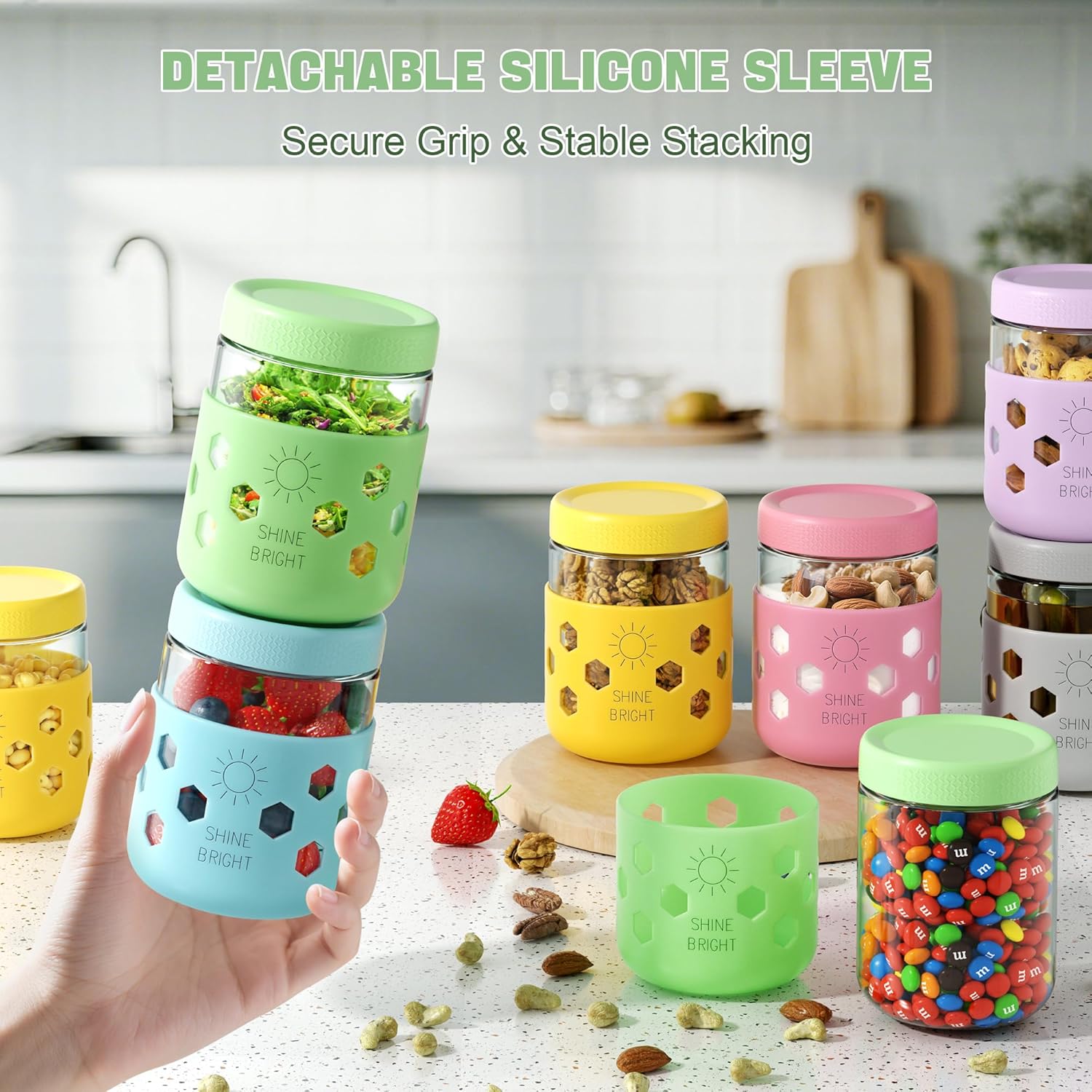 Detalle 2 de 16 oz Mason Jars Overnight Oats Containers 🍶