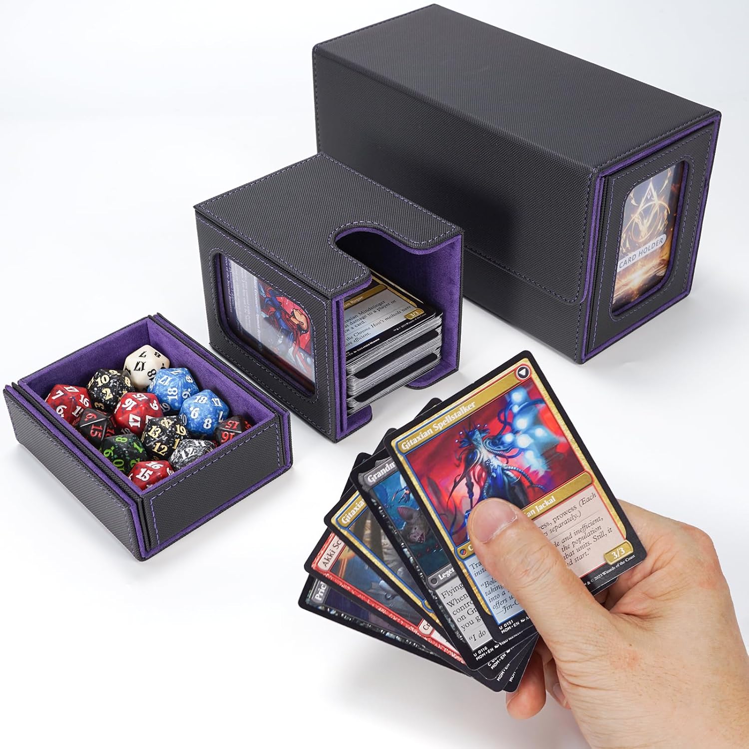 Thumbnail 6 de AFIING MTG Commander Deck Box 200 Double Sleeved Cards Storage – 3-in-1 Magnetic Card Case Organizer