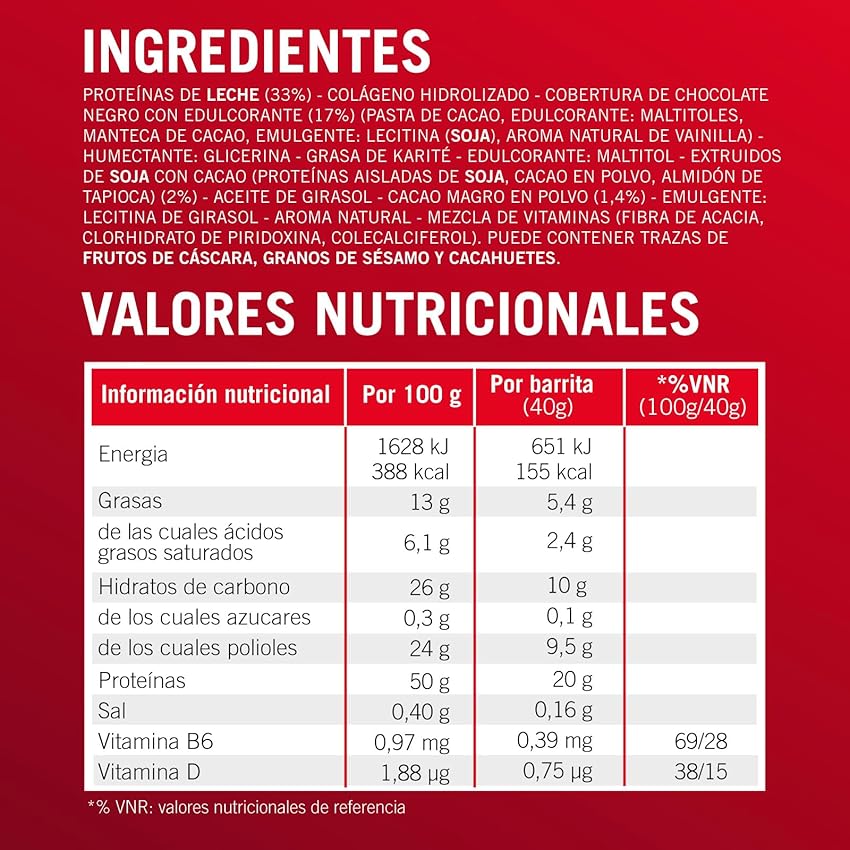 Detalle 2 de Enervit Barrita Proteica 50% Dark Choco 🍫, Sin Gluten y Bajo Azúcar