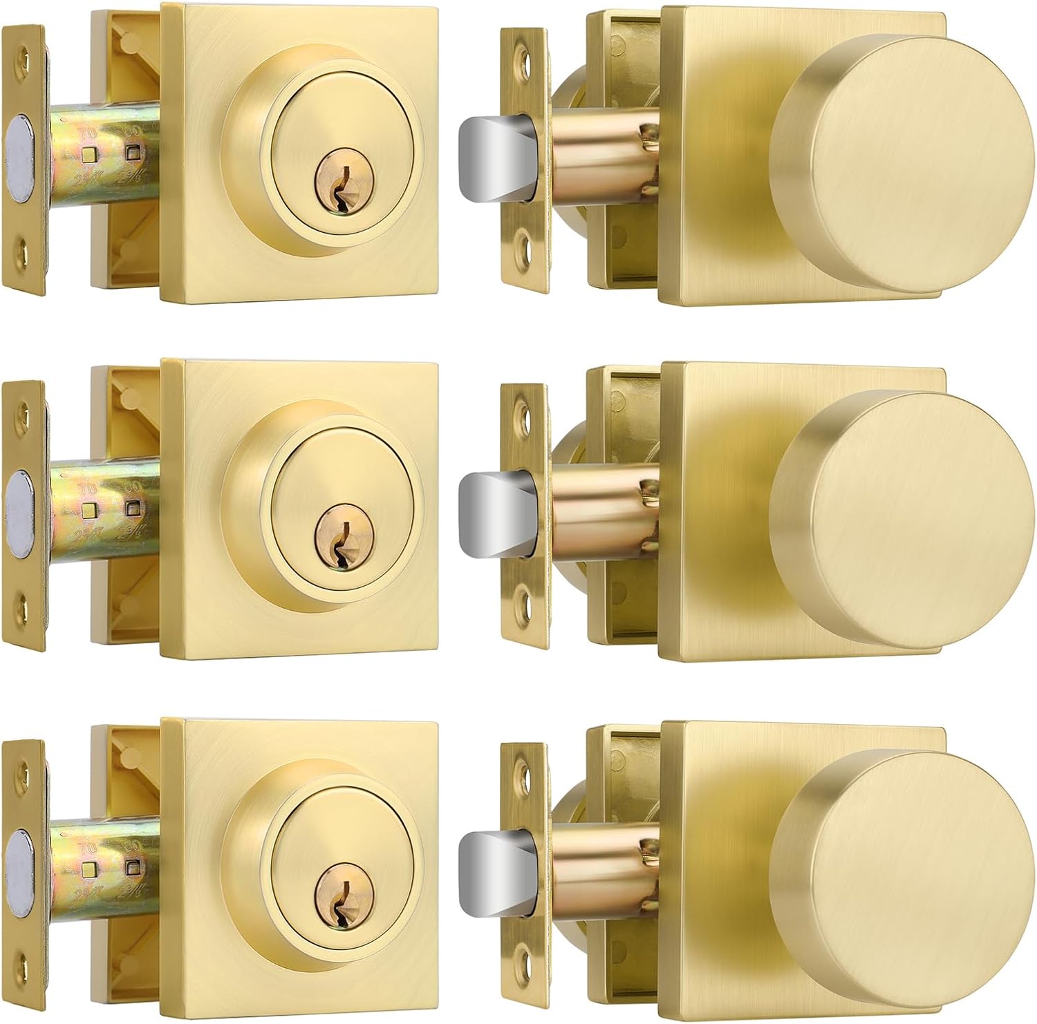 Detalle de Haidms Door Knob and Deadbolt Set, Brushed Gold