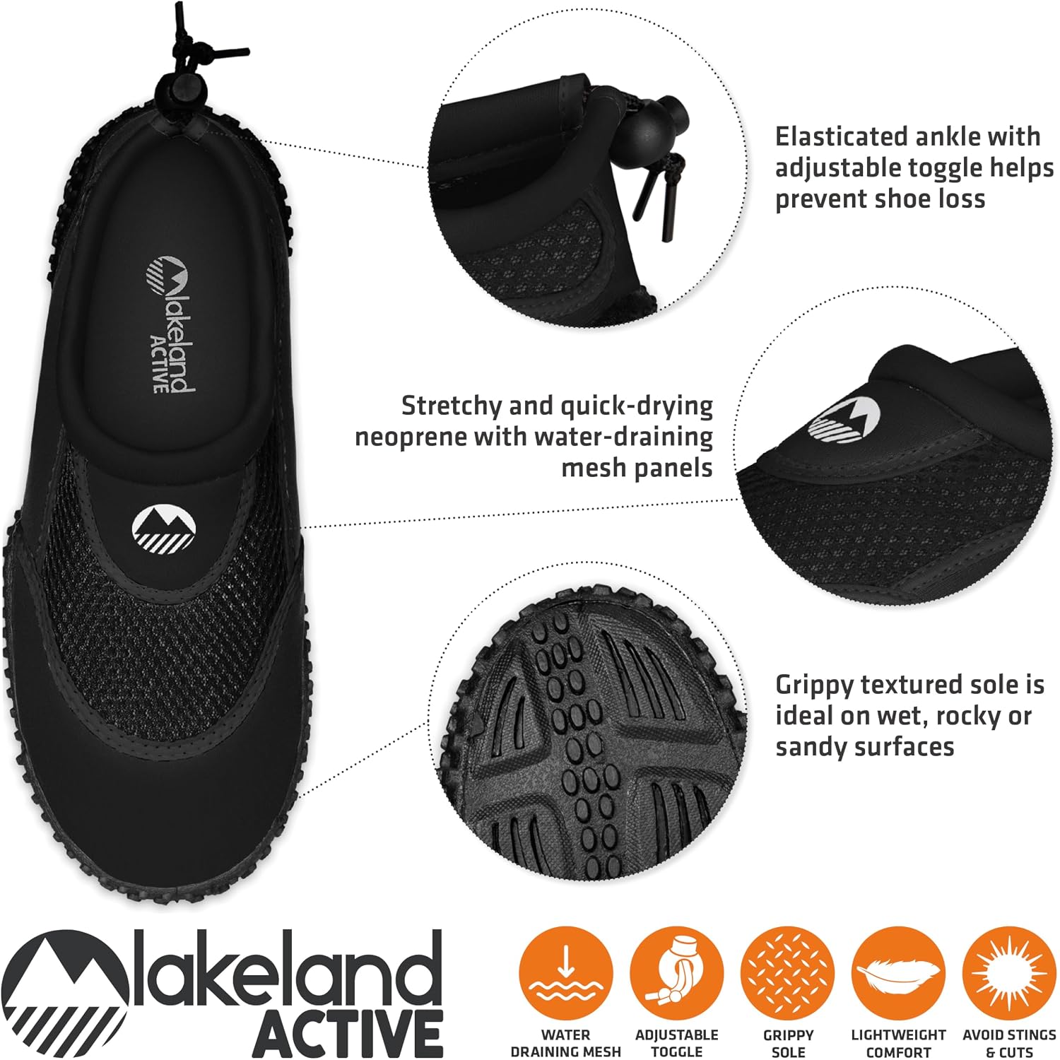 Detalle de Lakeland Active Men’s Eden Water Shoes: Lightweight Neoprene Footwear for Beach, Sea and Pools