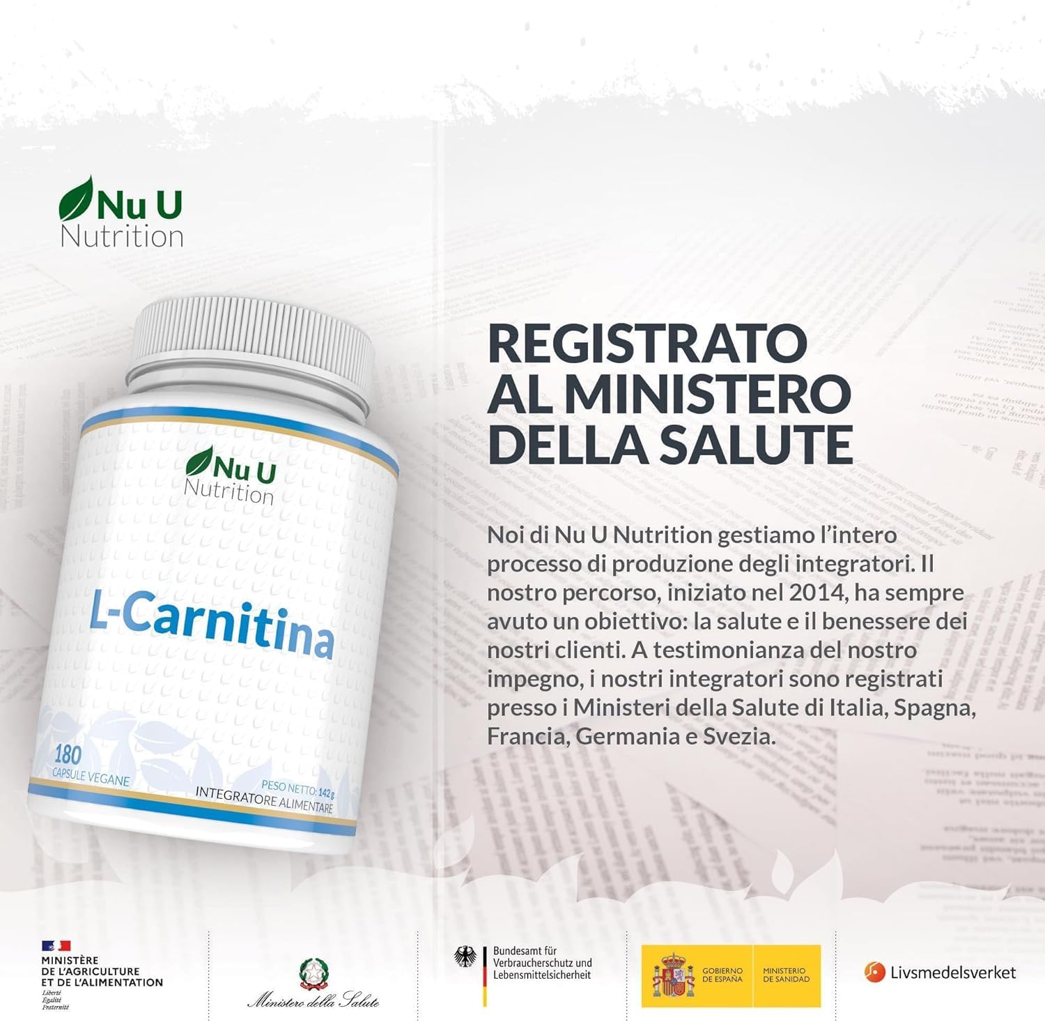 Detalle de L-Carnitina Tartrato Forte - 180 Capsule Vegane di Nu U Nutrition