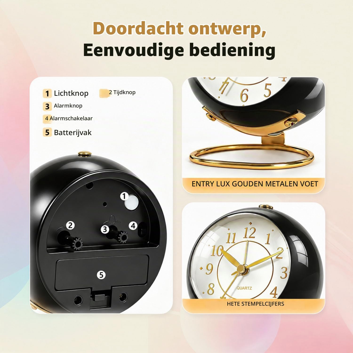 Thumbnail 3 de Azxb Azxb-alarm clock analoge wekker met stil uurwerk en nachtlampje