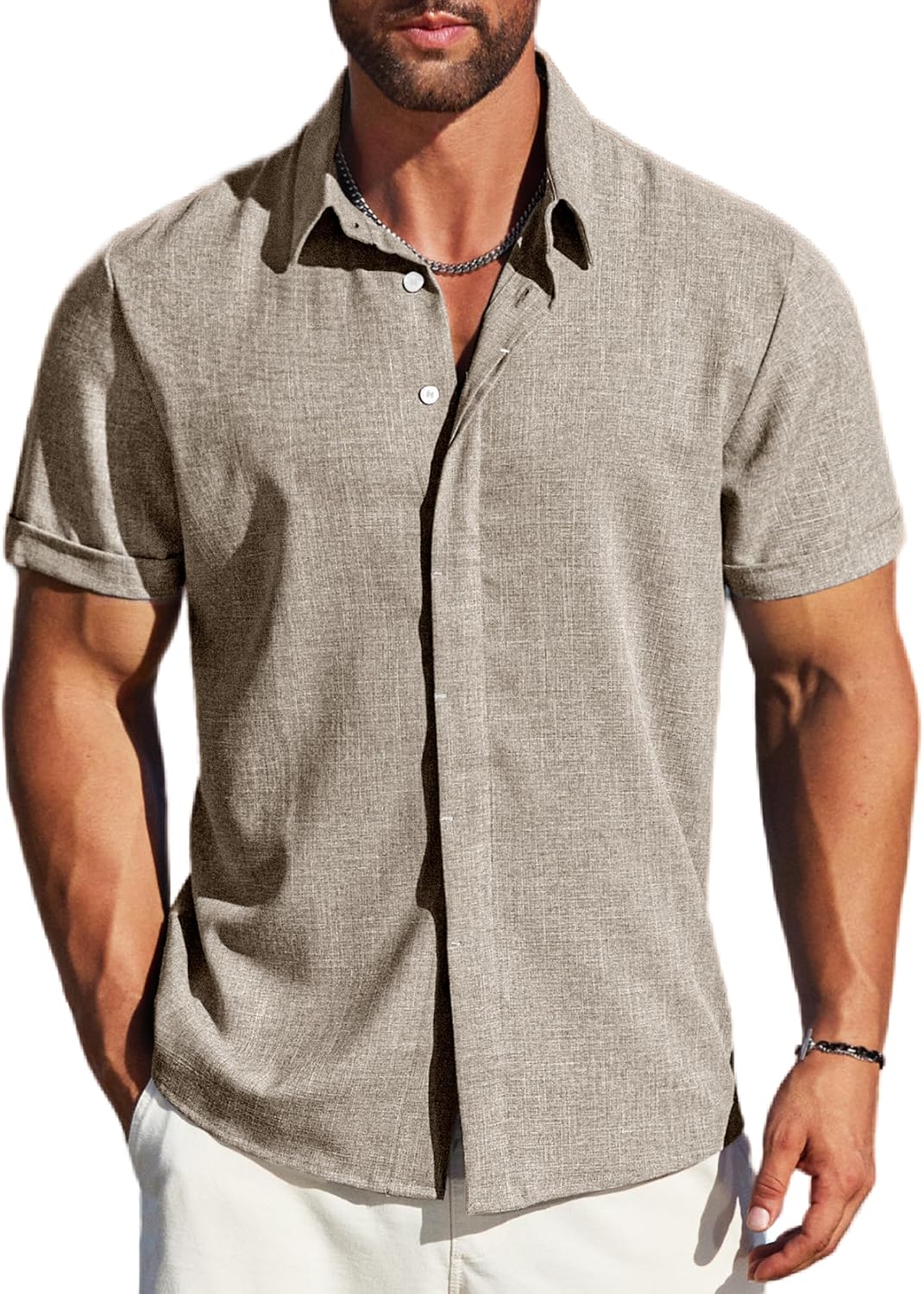Detalle 2 de MAPICK Men's Linen Short Sleeve Shirt Casual Button-Down