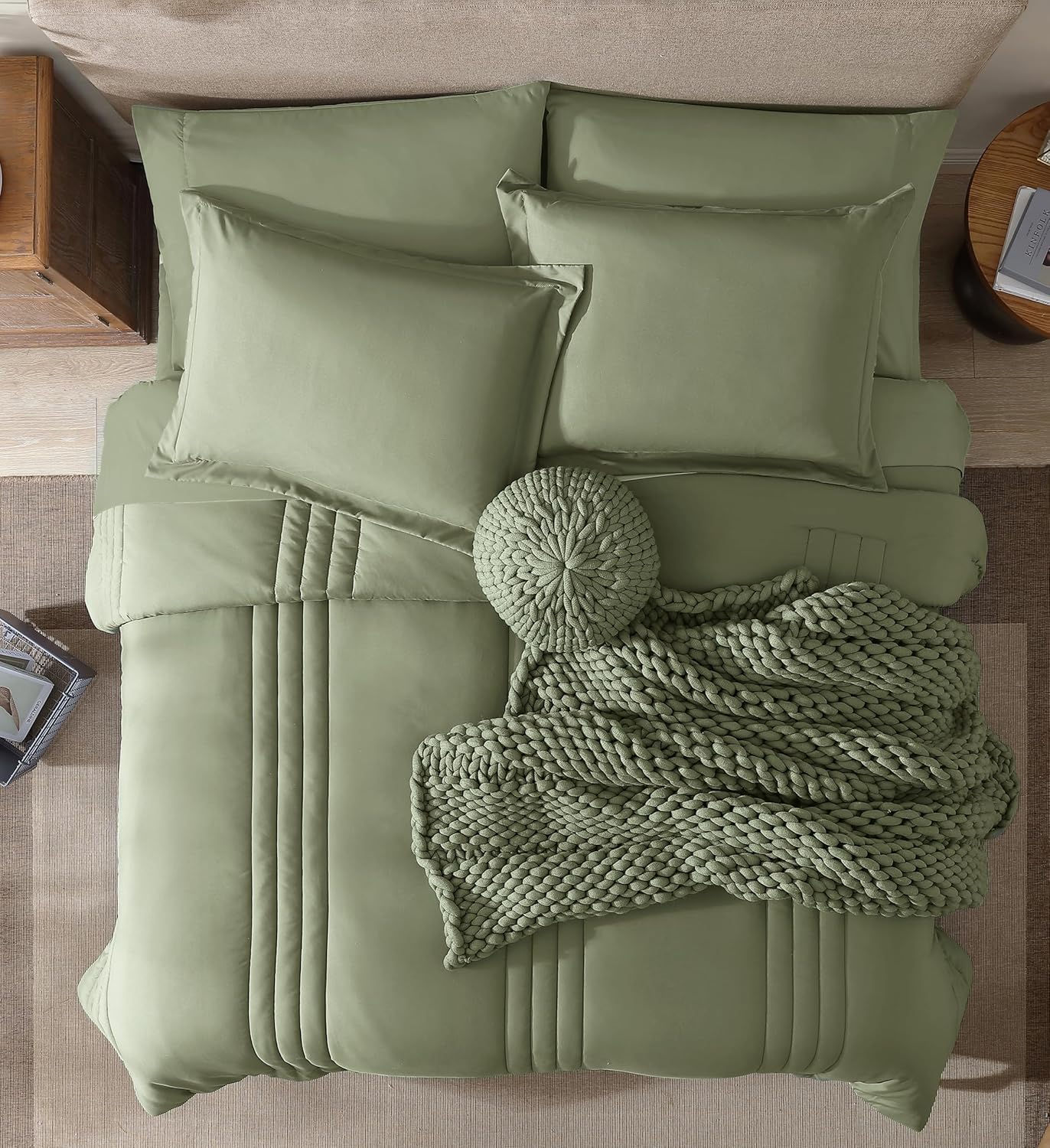 Thumbnail 4 de Monbix Queen Comforter Set - 7 Pieces Sage Green Bed in a Bag