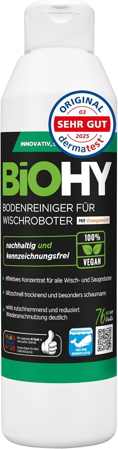 Detalle de BIOHY golvrengöring för robotmoppar, apelsindoft och låg skumbildning, 250 ml
