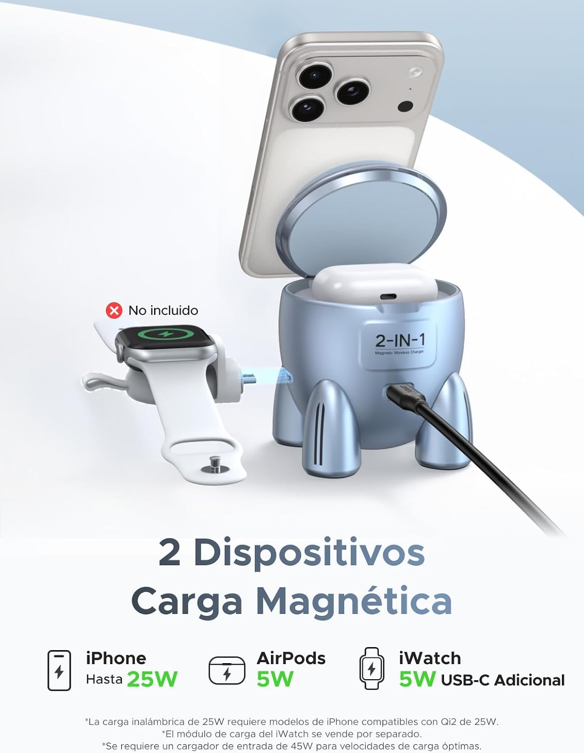 Detalle 2 de UGREEN MagFlow Qi2 25W Cargador 2 en 1