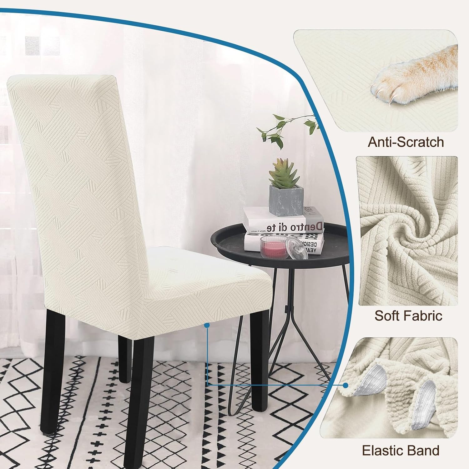 Detalle de Ystyle Housse de chaise 6 pièces extensible (crème) pour salle à manger
