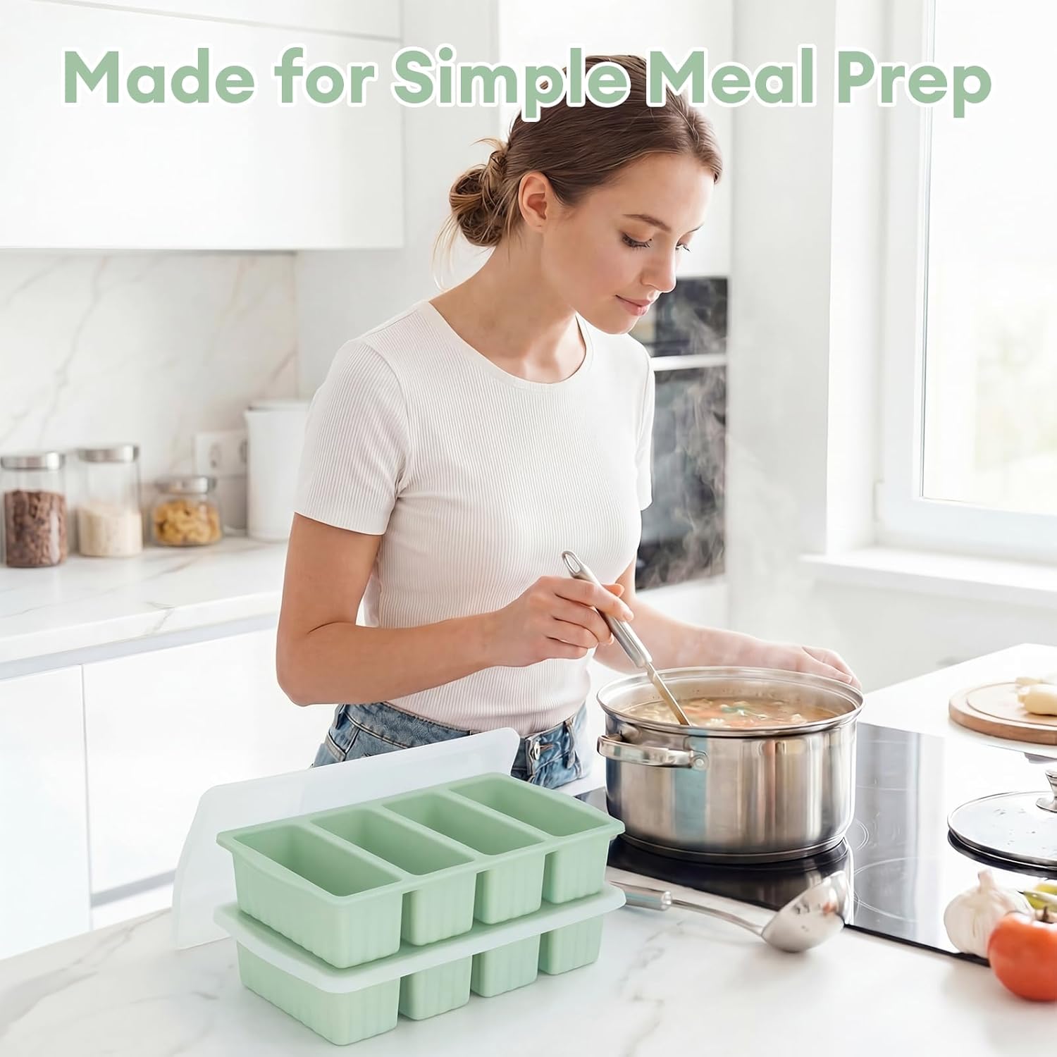 Detalle de 2 Pack Silicone Freezer Moulds for Batch Cooking: 1-Cup Soup Portions with Airtight Lids