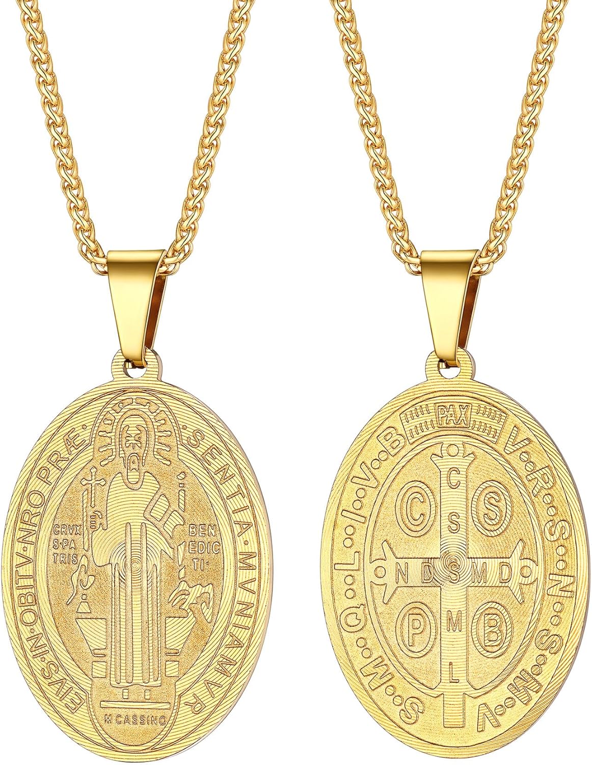 Thumbnail 6 de PROSTEEL Collier Saint Benoît homme en acier inoxydable 316L, pendentif rond/ovale avec chaîne ajustable