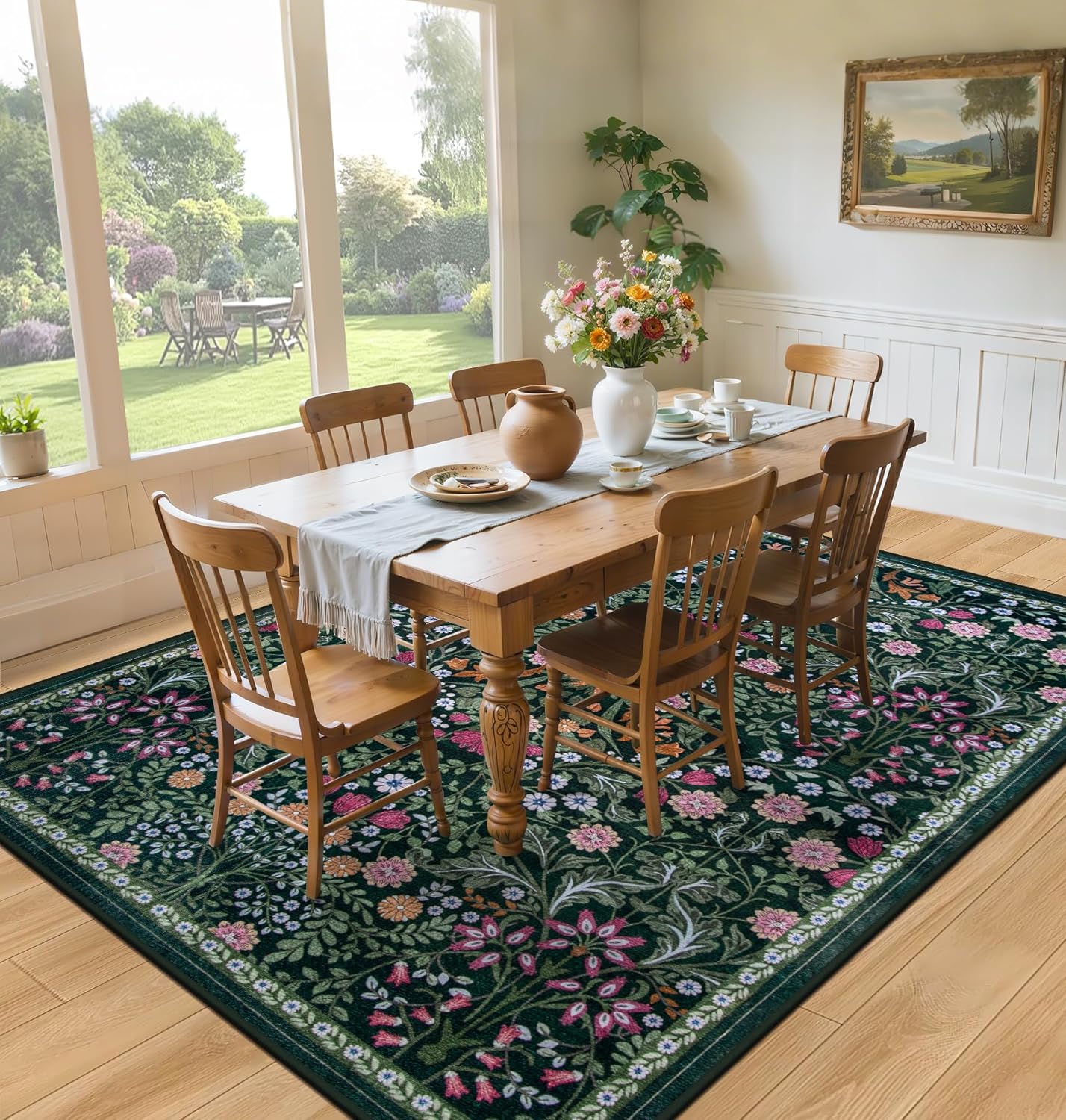 Thumbnail 3 de PLHXFR 6x9 Floral Washable Area Rug (Vintage Boho, Non-Slip, Stain Resistant)