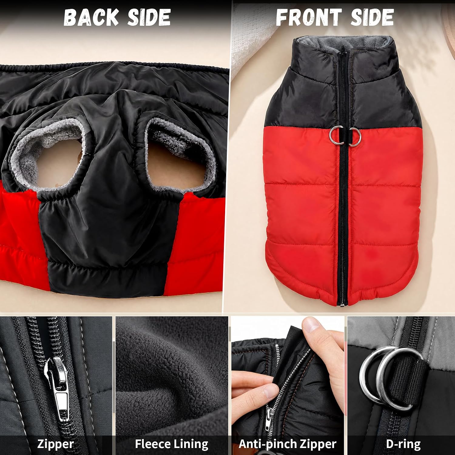Detalle 2 de Dog Winter Coat with Fleece Lining