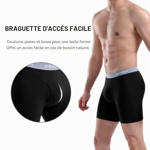 Detalle 2 de wirarpa Boxer Homme Coton Elastique Confortable – Lot de 4 Noir, Taille L, avec Braguette Ouverte