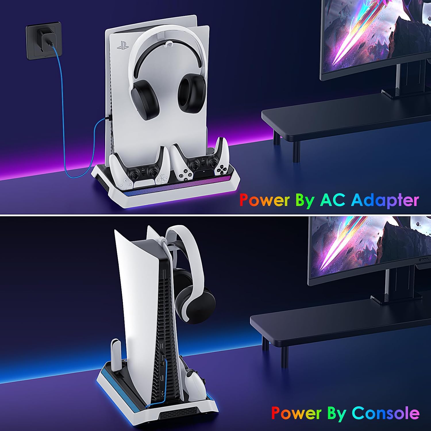 Detalle de PS5/Slim/Pro Cooling Station with RGB Controller Charger