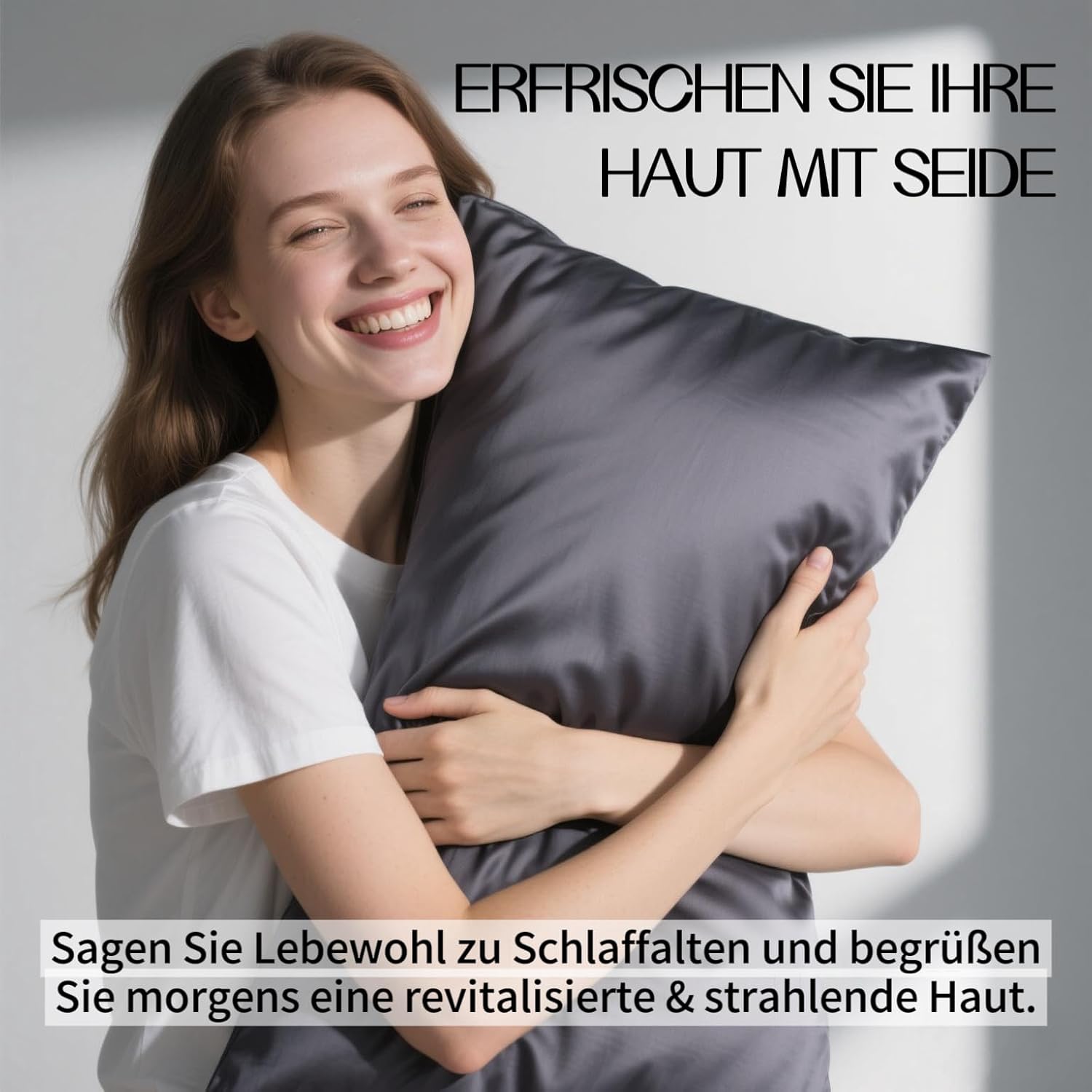 Detalle 2 de SeidenKissenbezug Ravmix 40x60 aus Maulbeerseide mit verstecktem Reißverschluss (Anthrazit) – 1 Stück