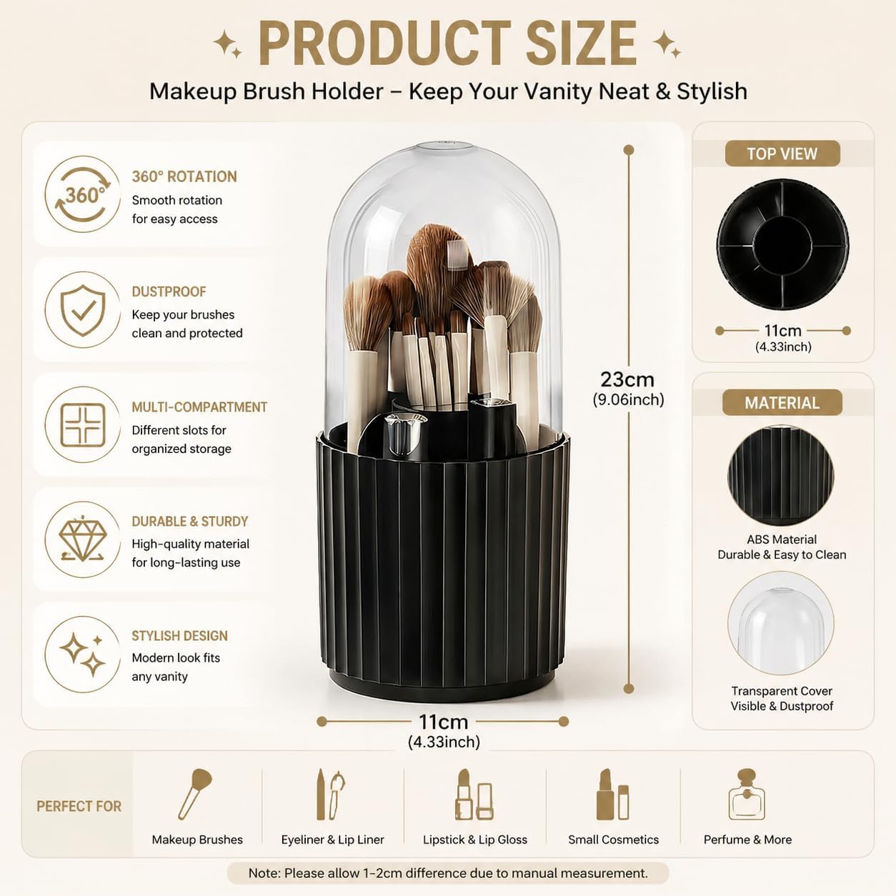 Thumbnail 1 de Makeup brush holder 360° Black 5 compartments