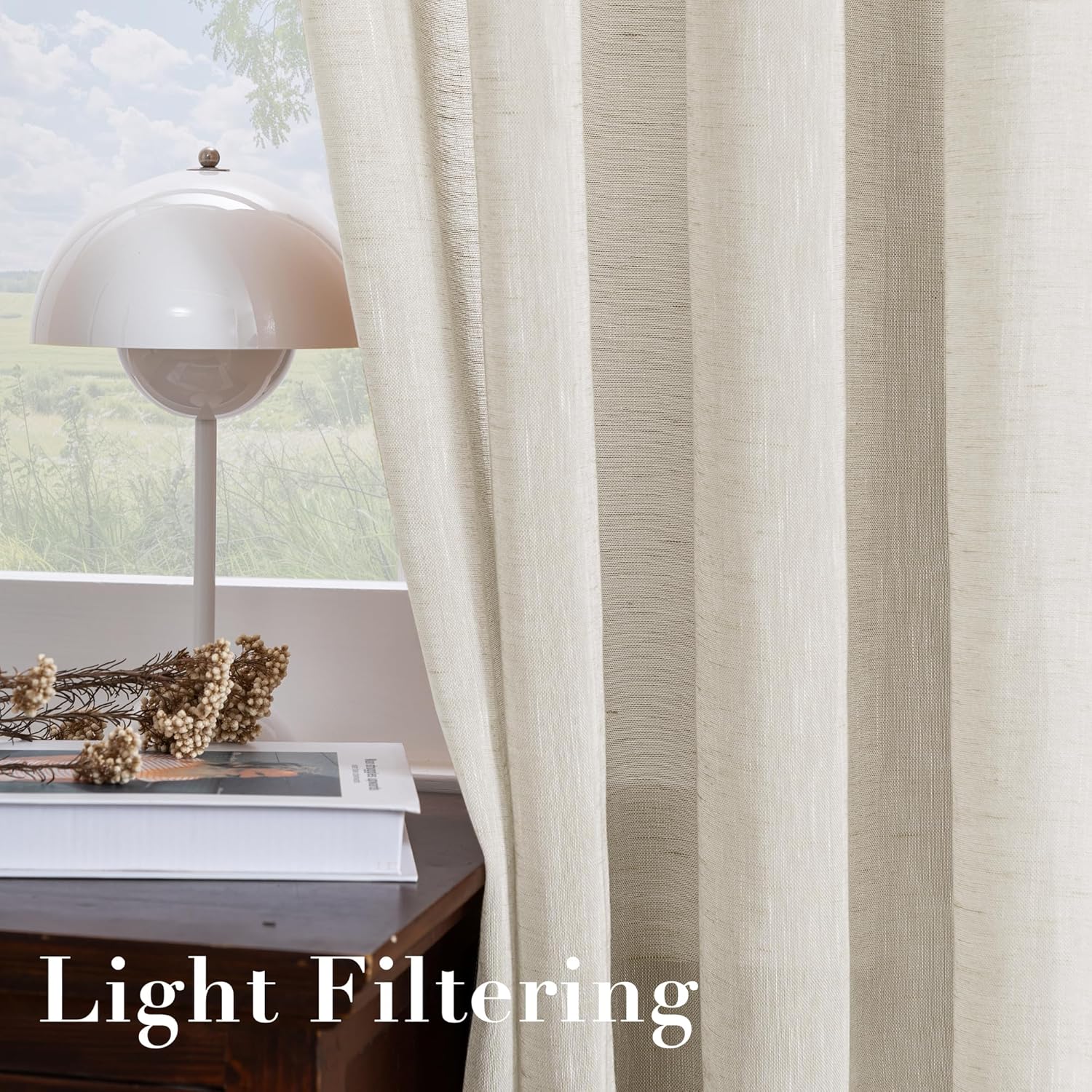 Thumbnail 4 de H.VERSAILTEX 96-inch Linen Blend Sheer Curtains (Natural) with Nickel Grommets