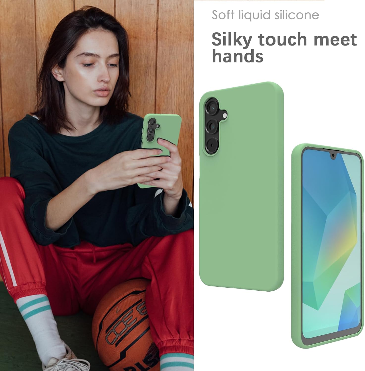 Detalle 2 de YATWIN Silicone Case for Samsung Galaxy A16 5G (Soft-Touch, Shockproof, DustProof) – Mint Green