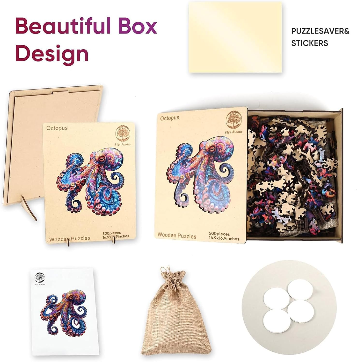Thumbnail 6 de Mys Aurora Octopus 500-Piece Wooden Puzzle 🎲