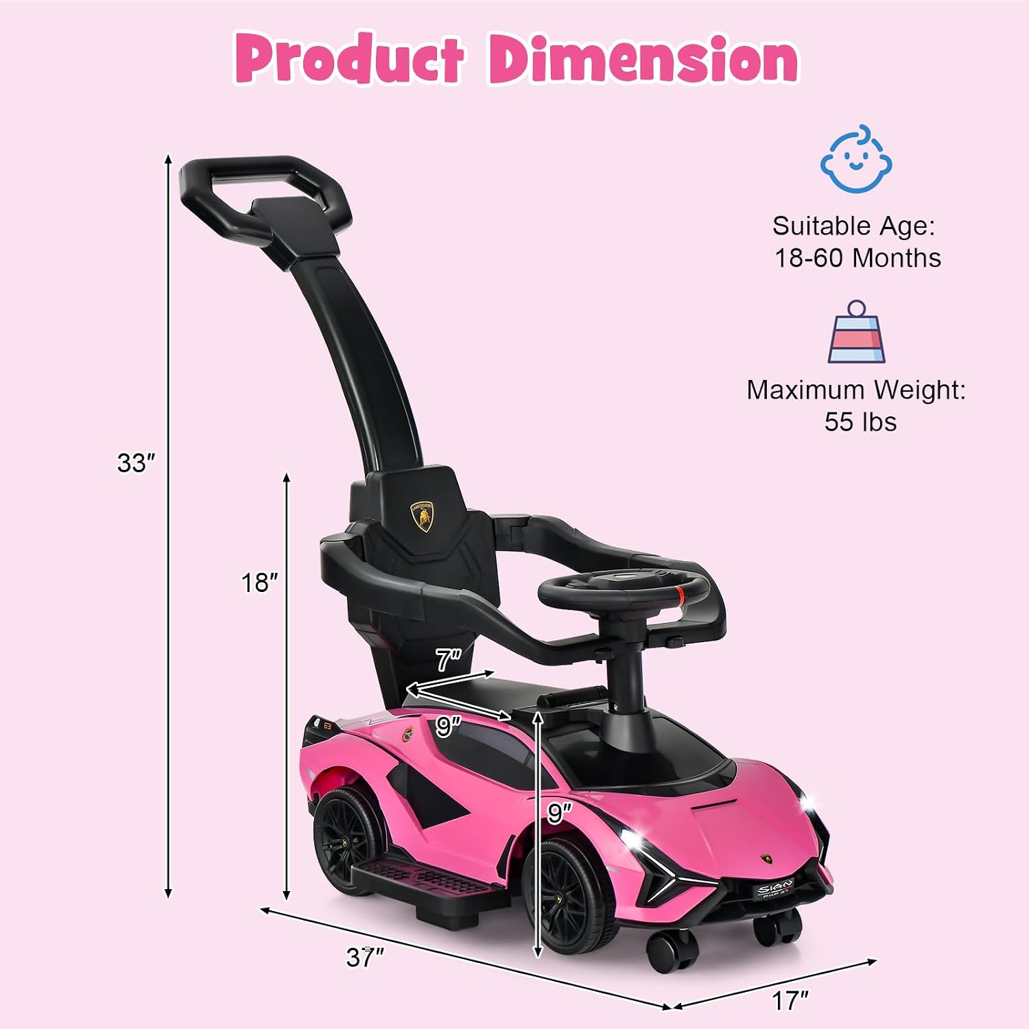 Thumbnail 6 de OLAKIDS Ride-On Push Car, 55 lb Capacity