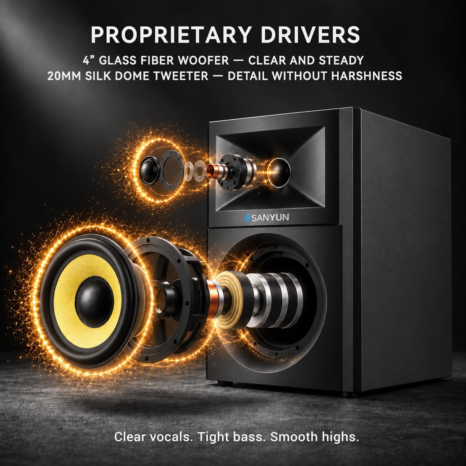 Thumbnail 2 de Sanyun SW205 Powered Bookshelf Speakers, Bluetooth 5.4, Optical and AUX