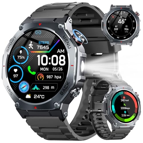 Detalle de Reloj Inteligente Jugeman para Hombre con GPS, 5ATM y Linterna LED: deporte, salud y comunicación en una sola muñeca