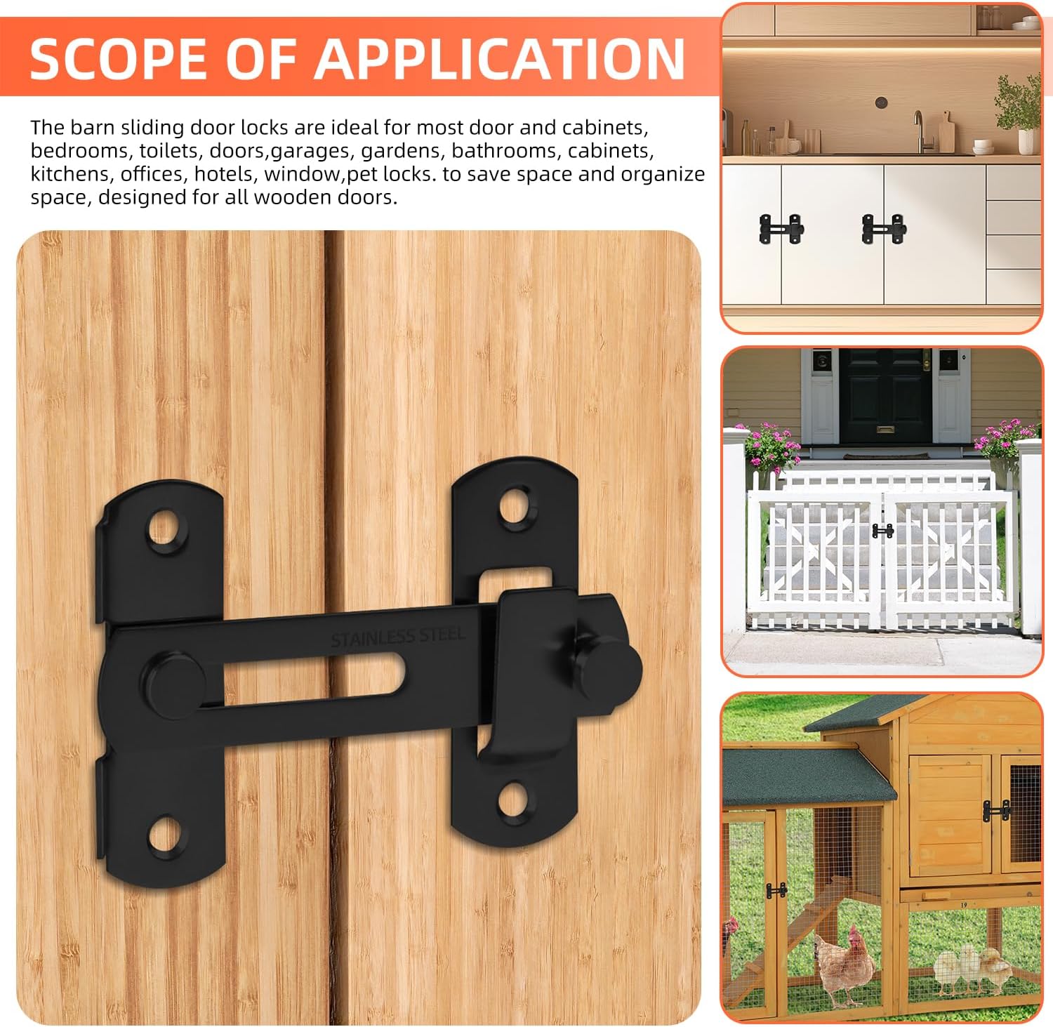 Thumbnail 5 de Croerw 4 Zoll klappbarer Schiebetürriegel (Schwerlast) für Privatsphäre, matt-schwarz – 4 Stück