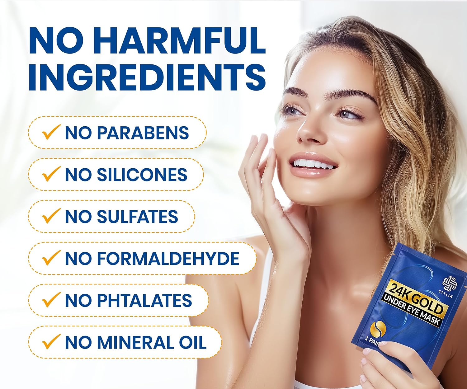 Detalle de Stylia Under Eye Patches, 30 Pairs with 24k Gold, Vitamin C & Hyaluronic Acid