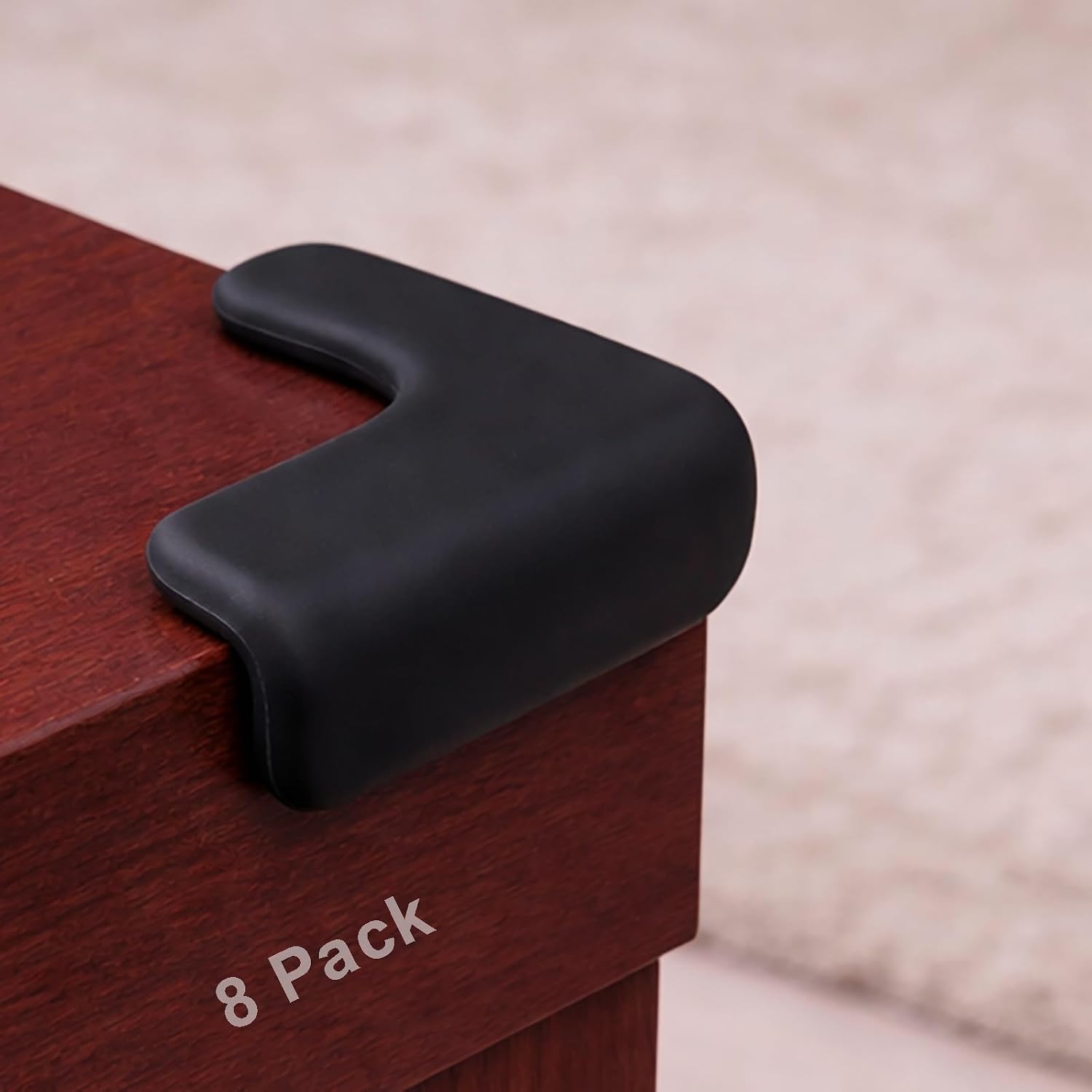 Detalle de Fursafe&Q EVA Foam Corner Guards, 8-Pack L-Shaped, Black, Tear-Resistant