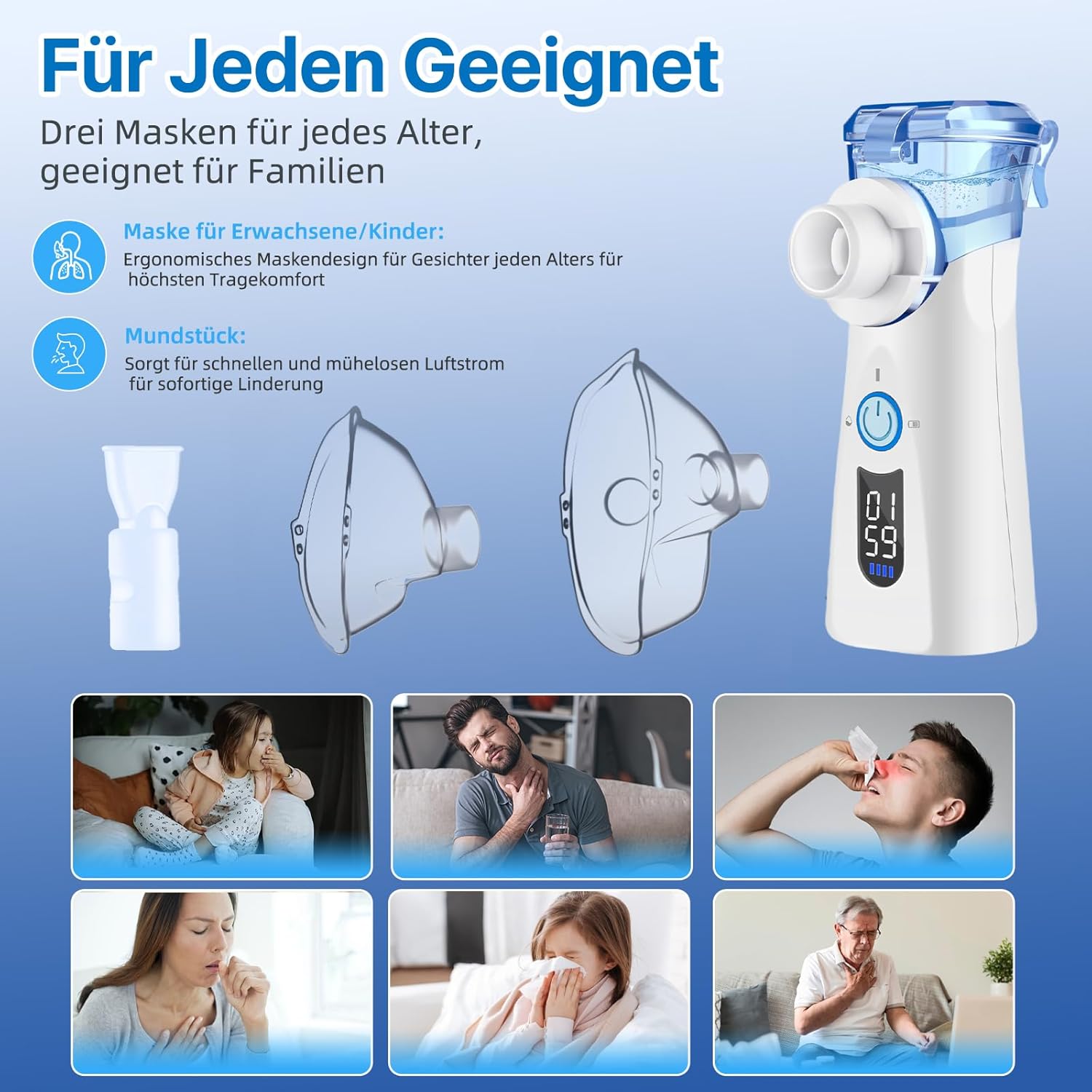 Thumbnail 6 de VapoZen Ultra Leise Inhalationsgerät mit LED-Display, Typ‑C Akku und 2 Masken