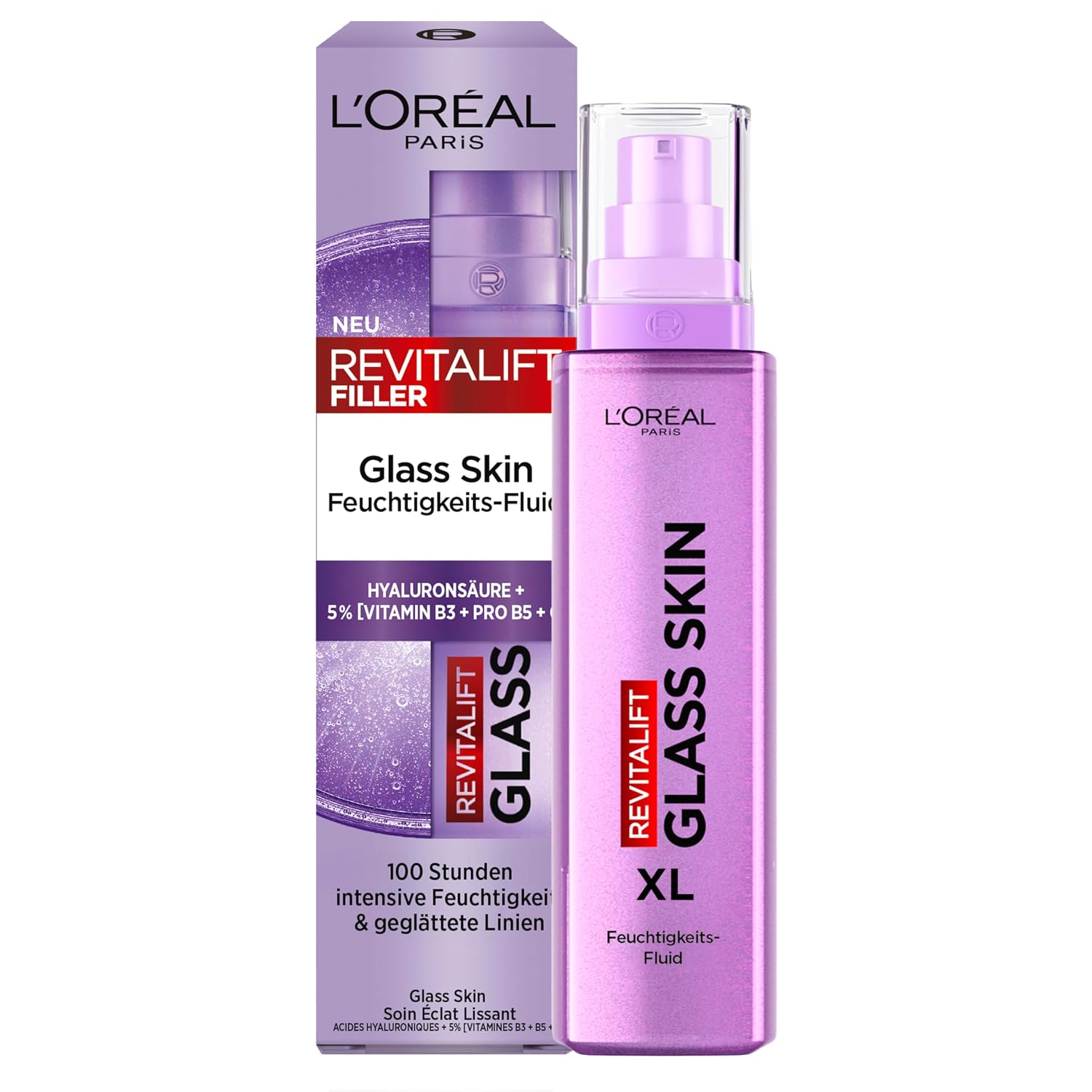 Detalle de L’Oréal Paris Glass Skin Feuchtigkeits-Fluid mit Hyaluronsäure – Revitalift Filler, 70 ml