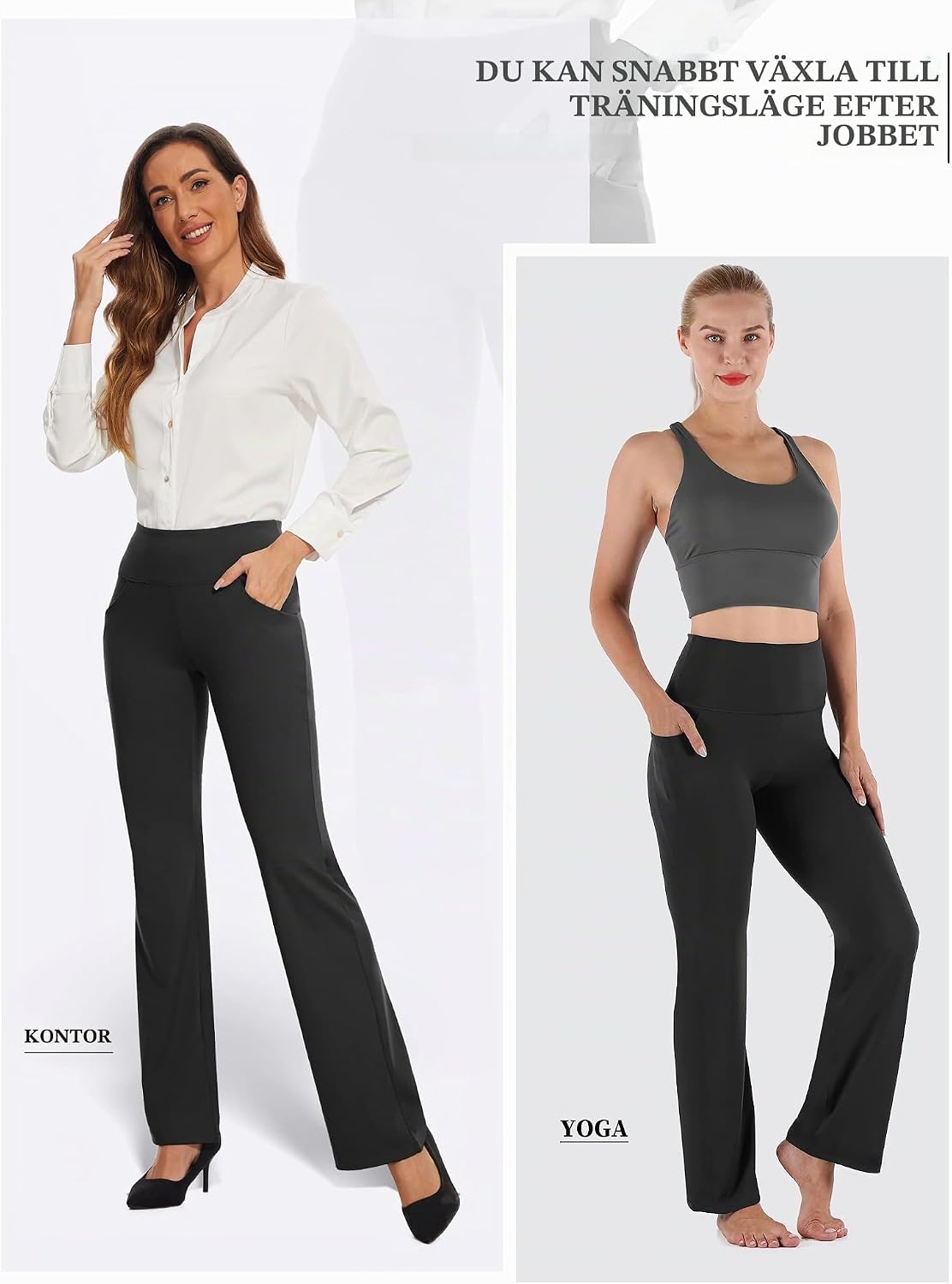 Detalle 2 de Desol Bootcut Flare yogabyxor med hög midja, stretch och fyra fickor