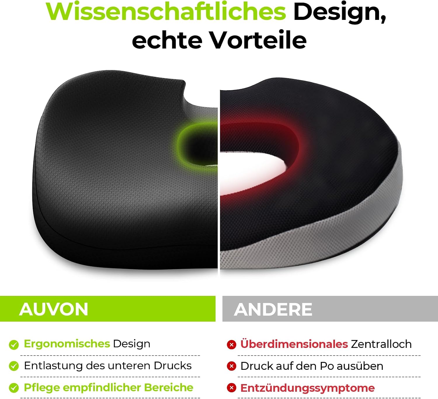 Detalle 2 de AUVON Sitzkissen orthopädisch — U-förmiges Steißbeinkissen