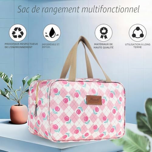 Detalle 2 de Aucuu Trousse de Toilette Femme Grande: Trousse de Maquillage étanche avec Poignée, 30x21x12 cm