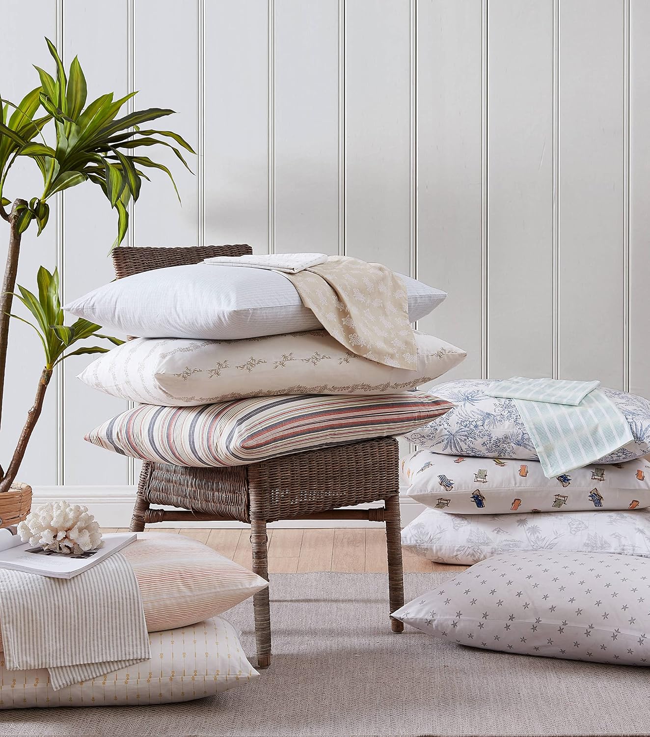 Detalle de Tommy Bahama Ala Moana Stripe Blue King – komplet prześcieradeł z perkalu