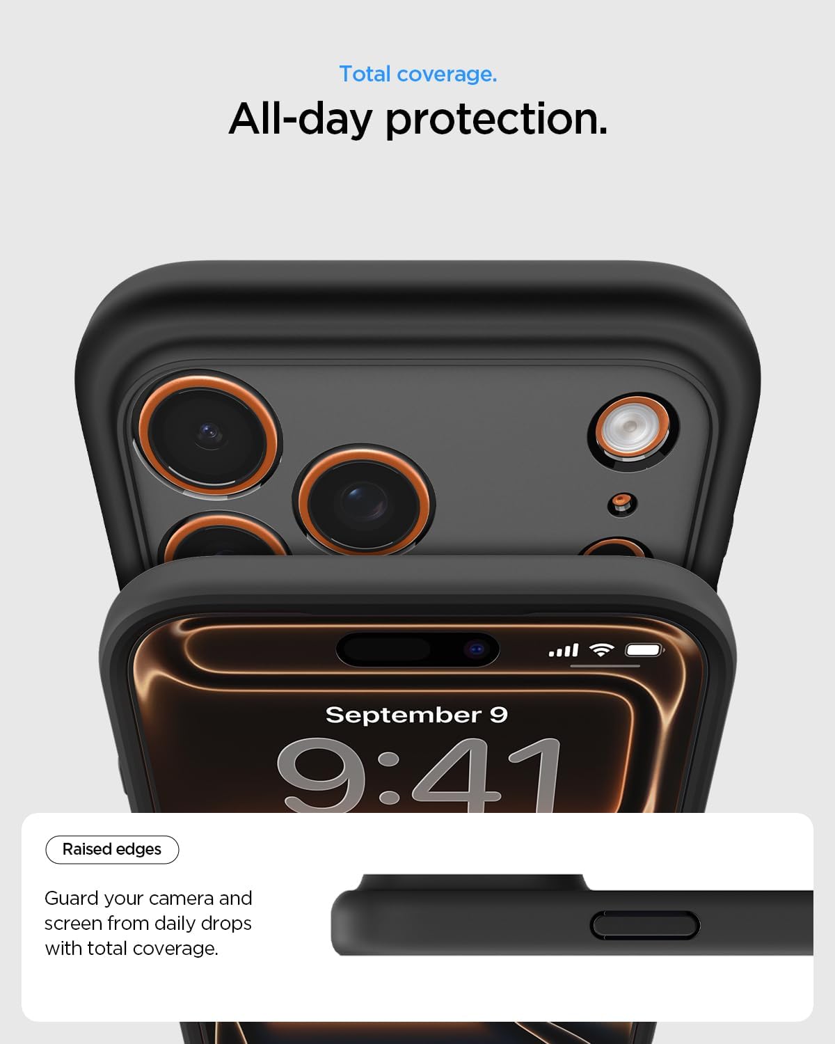 Detalle de Spigen Ultra Hybrid MagFit pour iPhone 17 Pro Max (Frost noir orange) – coque transparente mate antihuelles