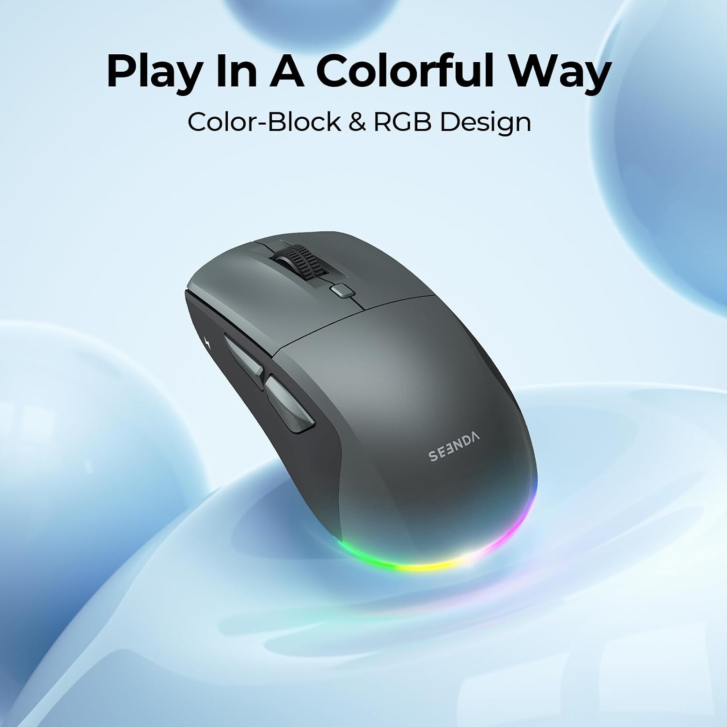 Detalle de Seenda MOU110 Wireless Bluetooth Mouse – Dual-Mode, Rechargeable with RGB Backlight