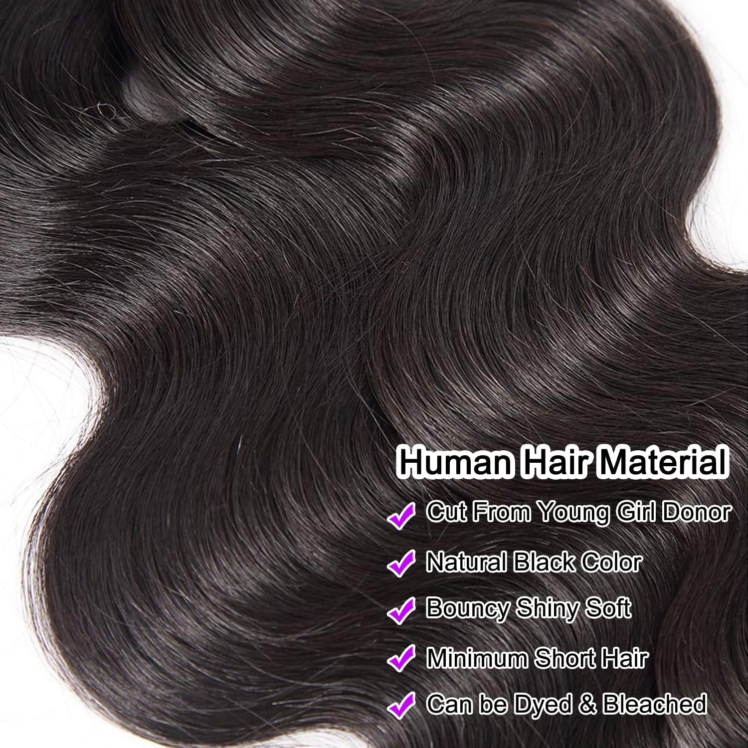 Thumbnail 4 de 12A Body Wave Human Hair 4 Bundles (18/20/22/24 Inch) 100% Remy Virgin Hair Weave Extensions – Natural Black