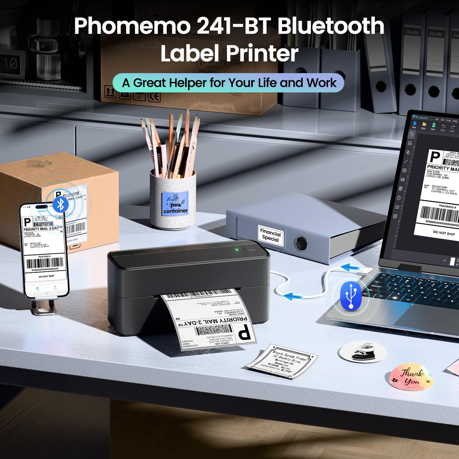 Thumbnail 1 de Phomemo Stampante Termica per Etichette Bluetooth 4x6 – Stampa wireless affidabile per spedizioni e gestione magazzino