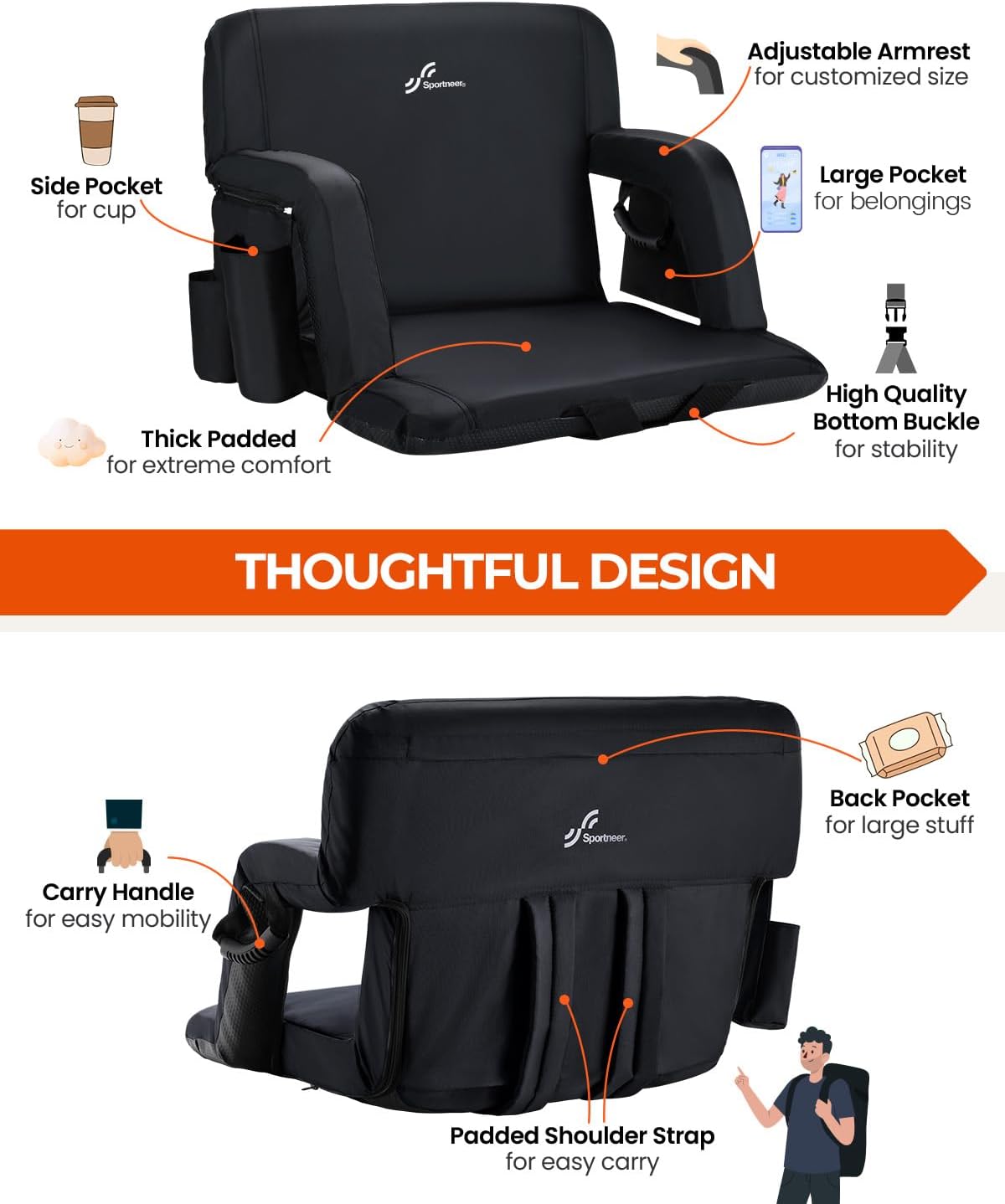 Thumbnail 6 de Sportneer Y21-80600-60 Stadium Seat, 24-Inch Wide with Reclining Backrest