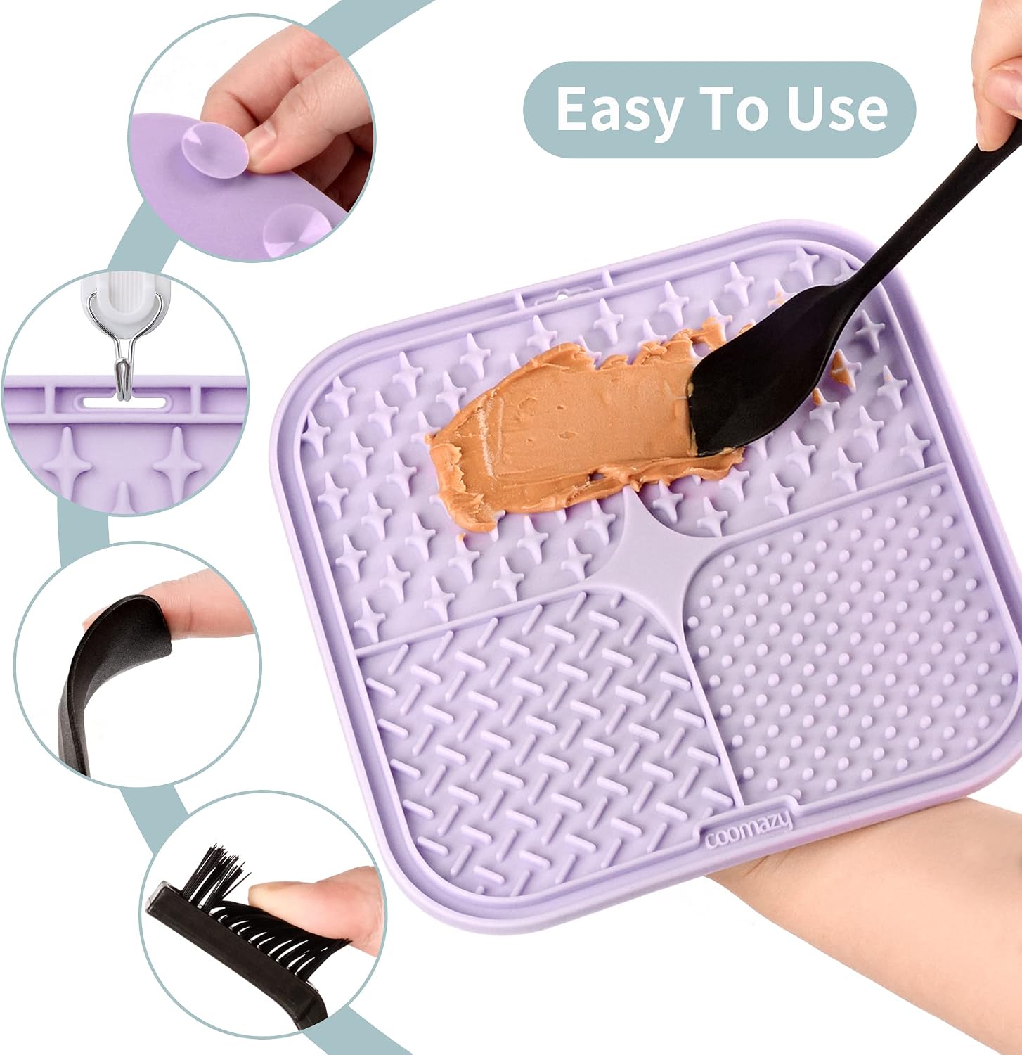 Detalle de Coomazy Leckmatte Hund (2er-Set) mit Silikonspatel und Bürste – Slow Feeder für Baden, Fellpflege & mehr