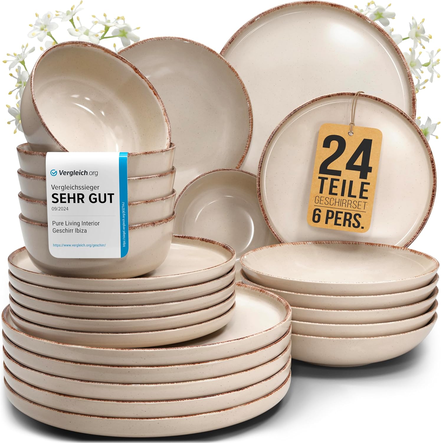 Steingut Geschirrset Rustic 24-tlg. für 6 Personen – Pure Living in Beige