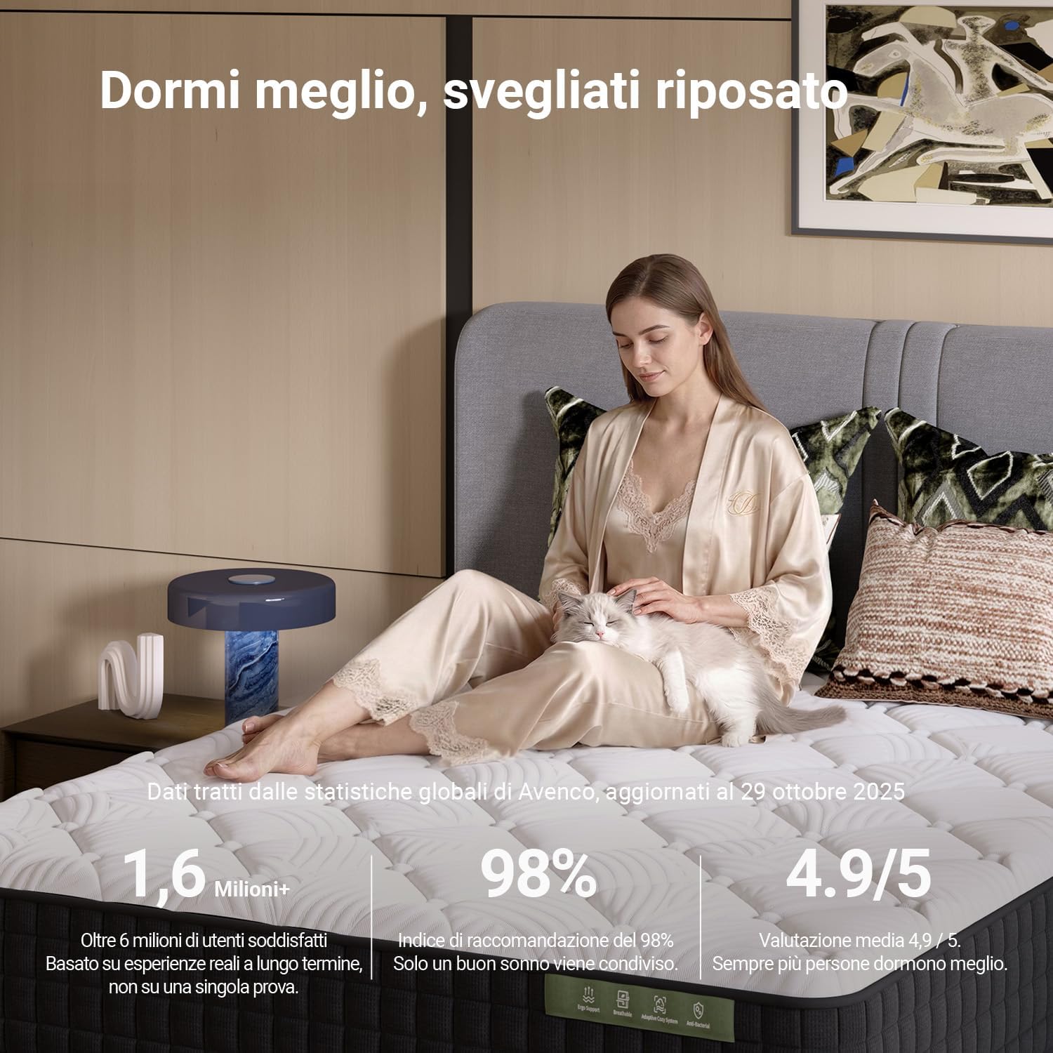 Thumbnail 2 de Avenco Materasso 160x200 in Schiuma di Bambù con Gel Memory Foam – Comfort e Traspirabilità per un Sonno Naturale