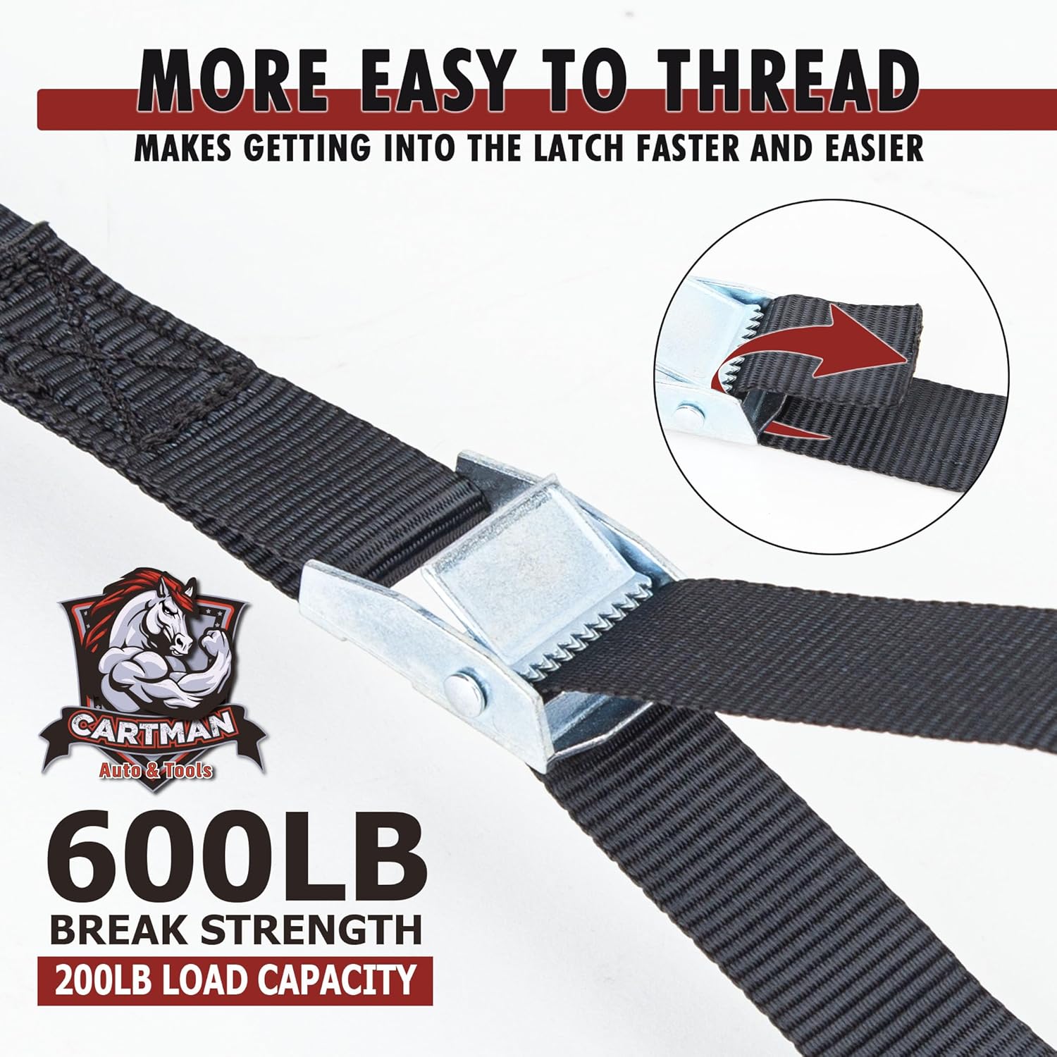 Thumbnail 2 de Cartman 4PK 2.5cm x 4.5m Tie Down Straps (Black) with buckles and protective pads