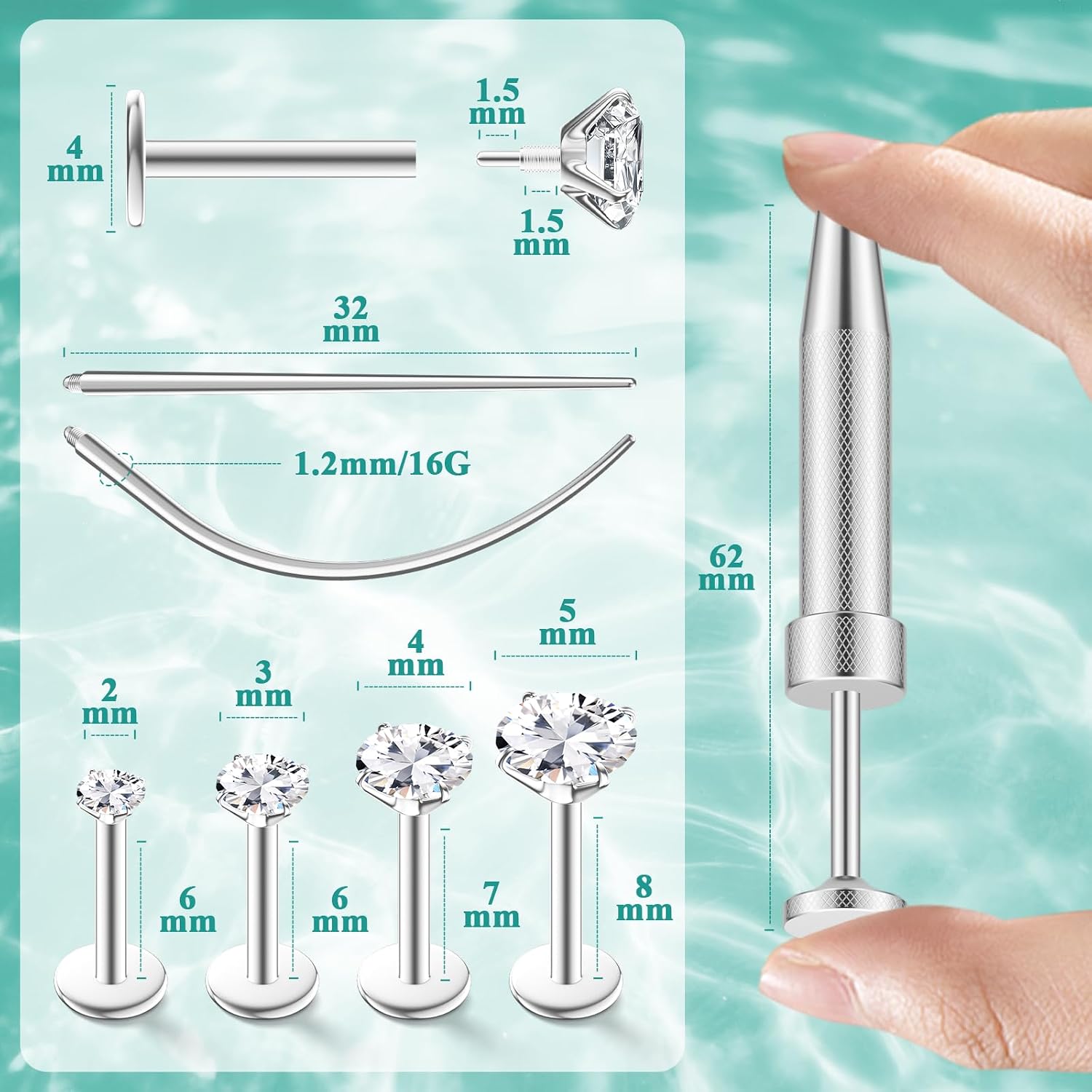 Detalle 2 de Flat Back Stud Earrings in 316L Surgical Steel