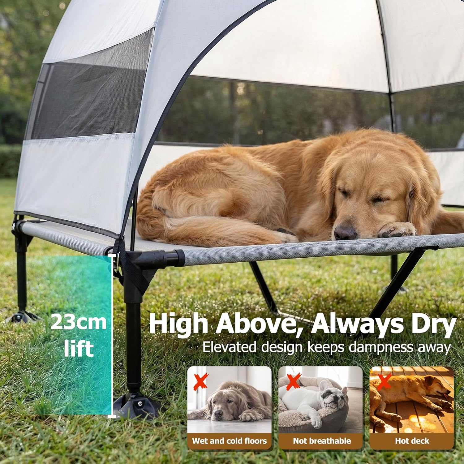 Thumbnail 3 de CJYMMFAN Elevated Dog Bed with UV-Proof Canopy (UV shade raised outdoor pet cot) – Grey, XL