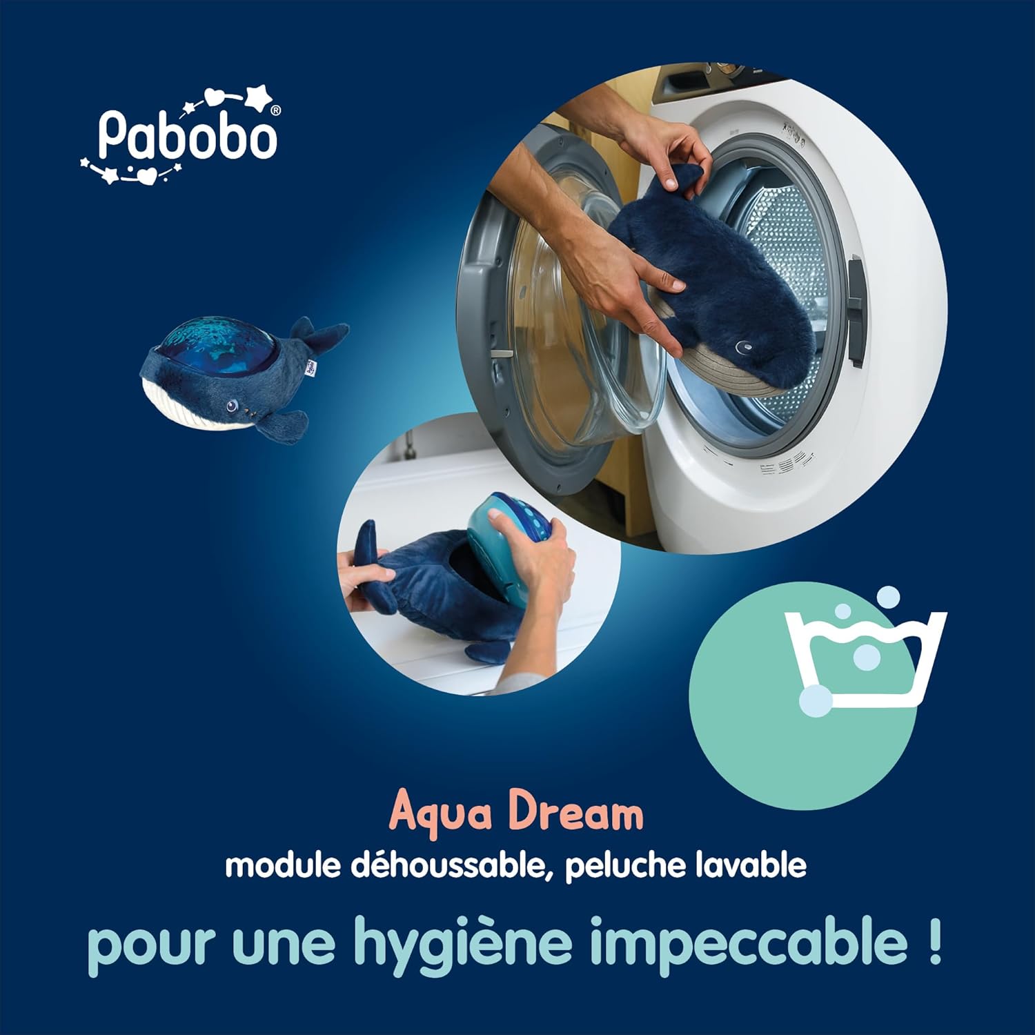 Thumbnail 4 de Pabobo Veilleuse peluche projecteur Baleine Aqua Dream : projections aquatiques, berceuses et bruits blancs