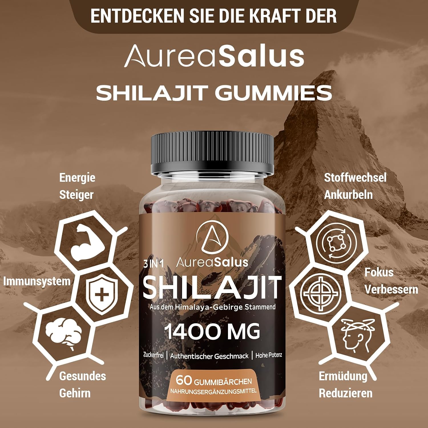 Detalle 2 de Gomitas Shilajit 1400mg con Chaga y Ashwagandha 🍬